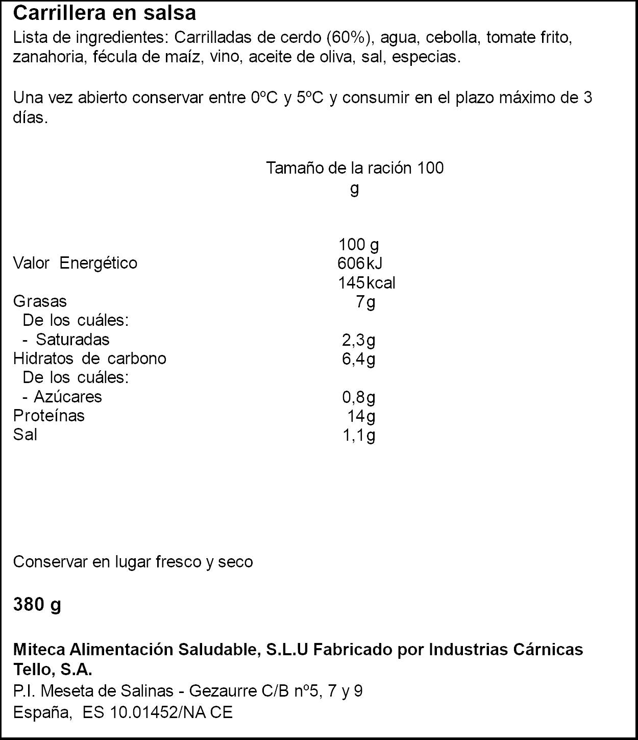 Carrillera en salsa lata Pamplonica 380g