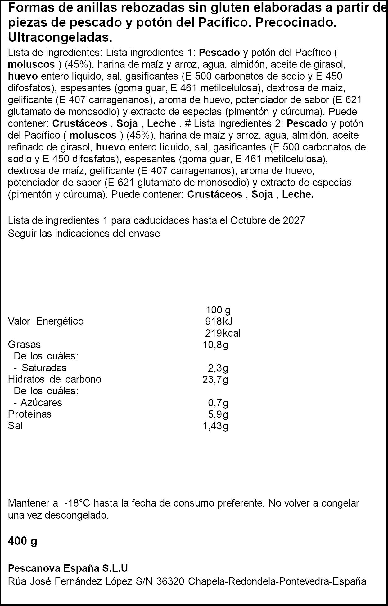 Anillos romana s/gluten Pescanova 400g
