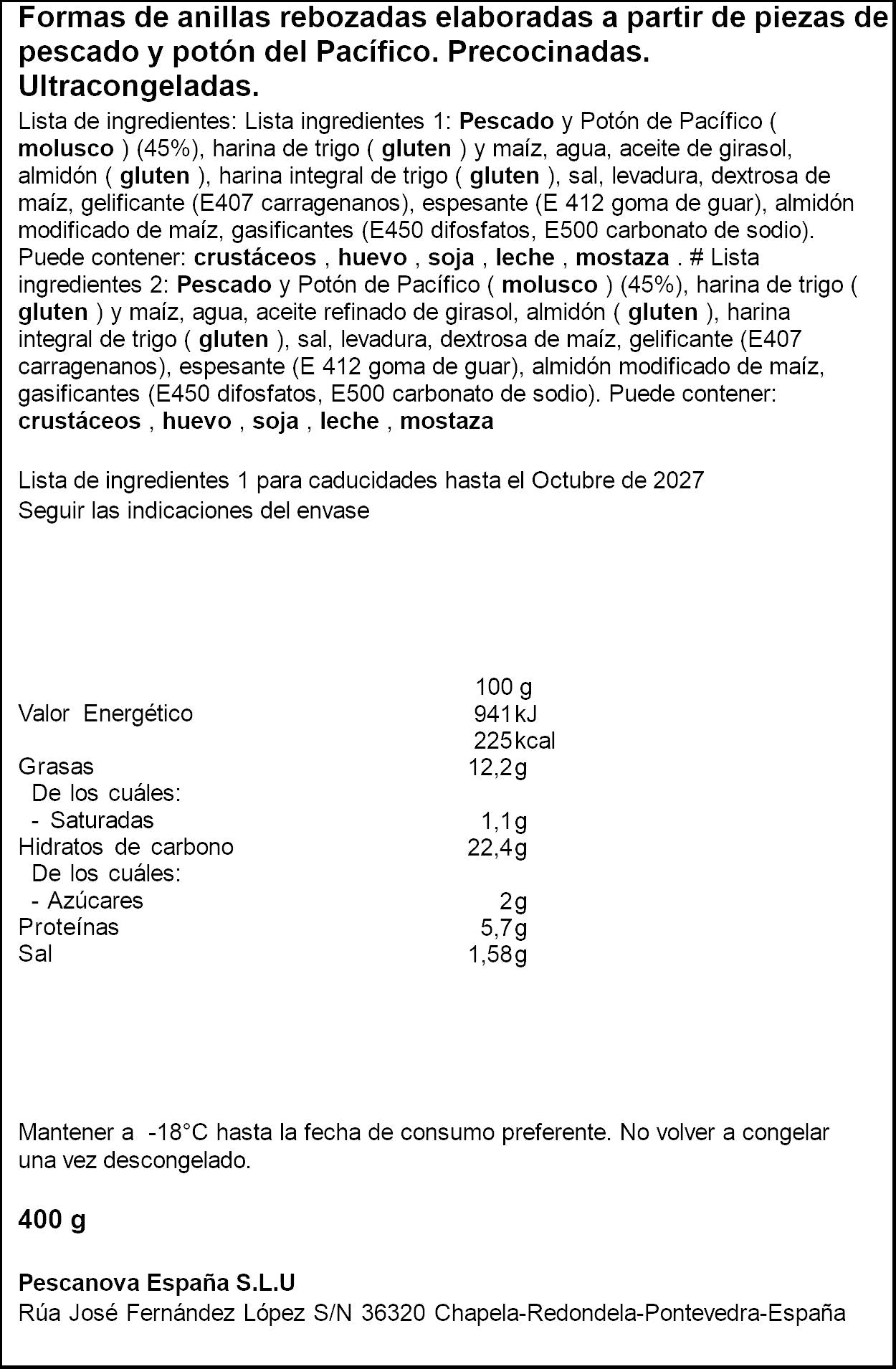 Calamares capricho a la romana Pescanova 400g