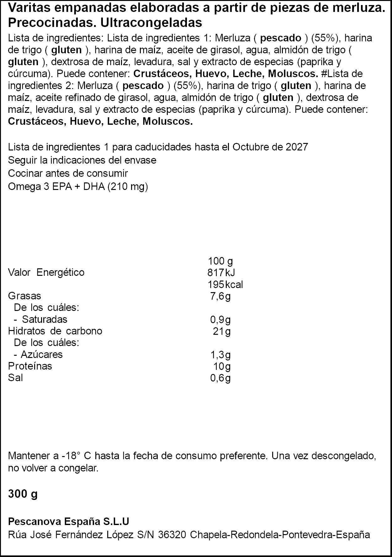Varitas merluza  Pescanova 300g