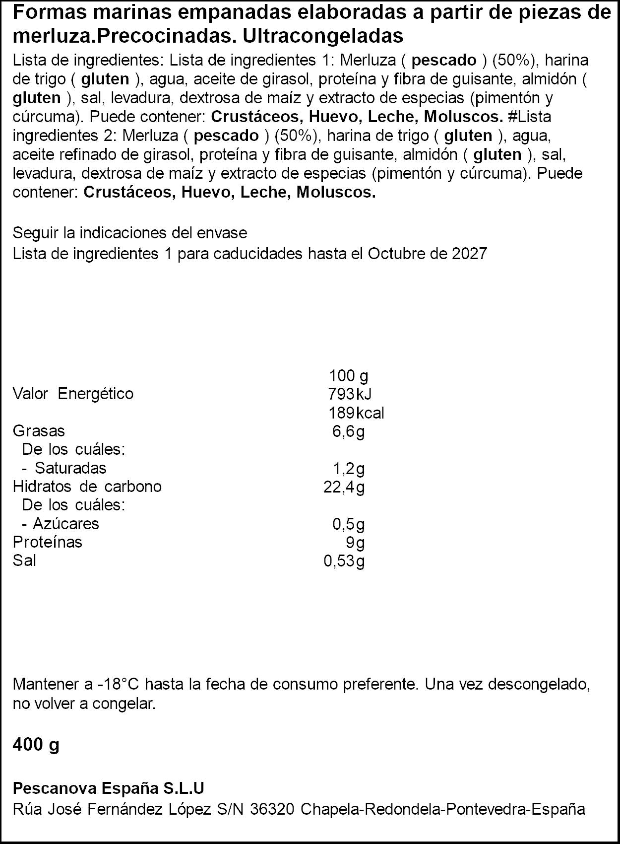 Merluza empanada peskito Pescanova 400g