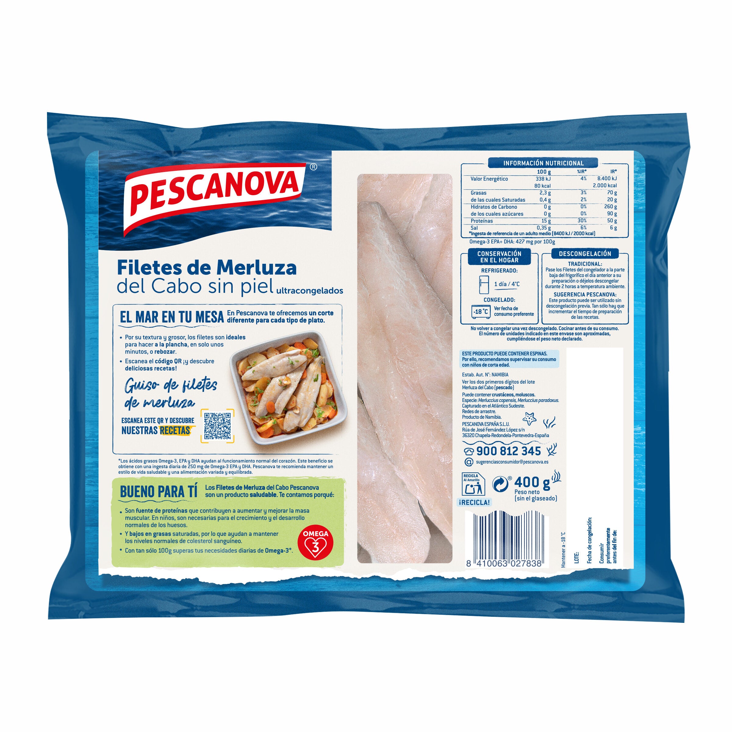 Filete merluza s/piel baby Pescanova 400g