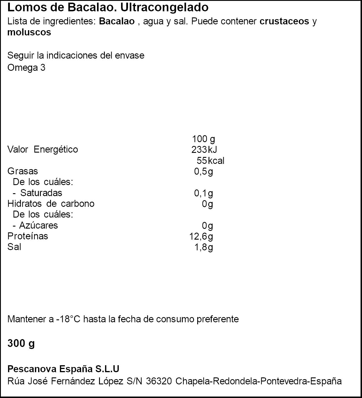 Lomo bacalao  Pescanova 300g
