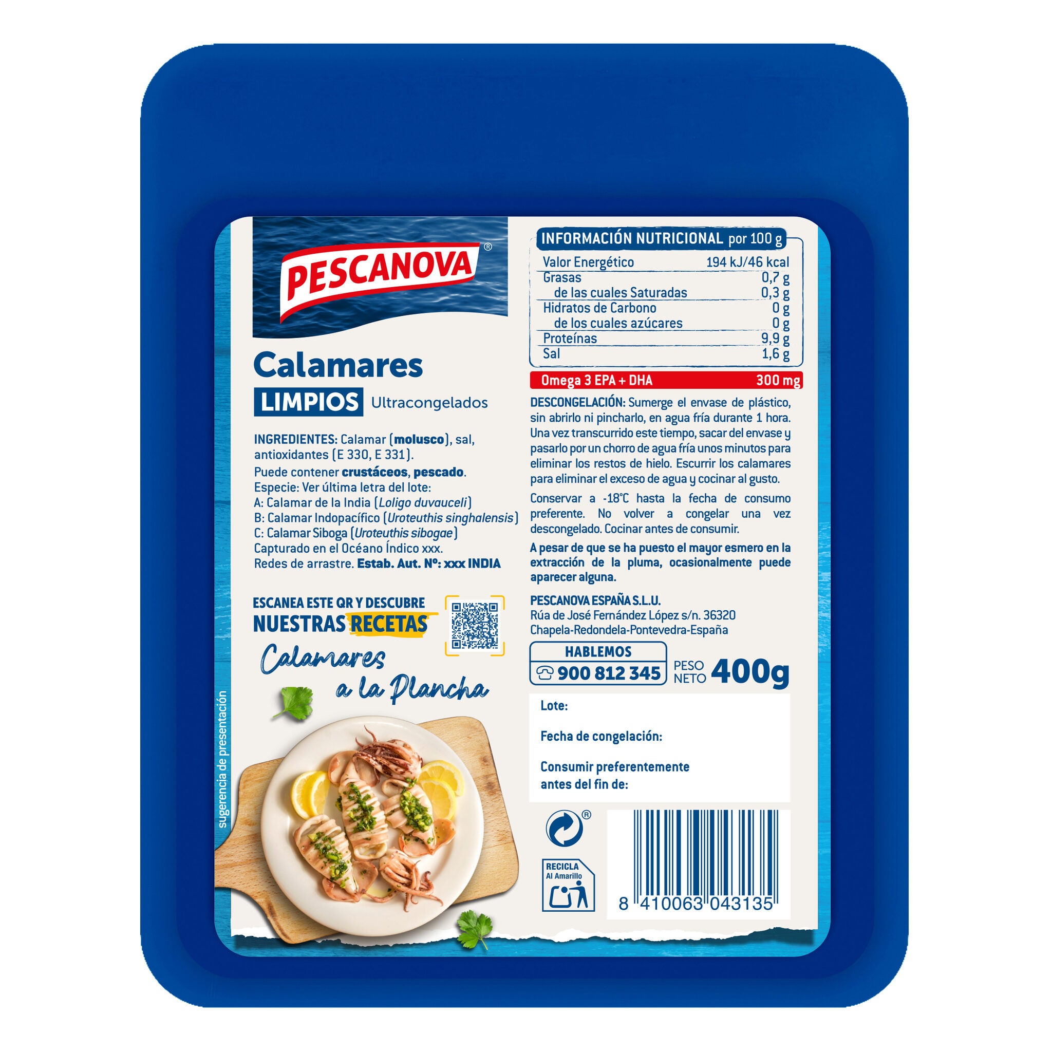 Calamar limpio al vacio Pescanova 400g