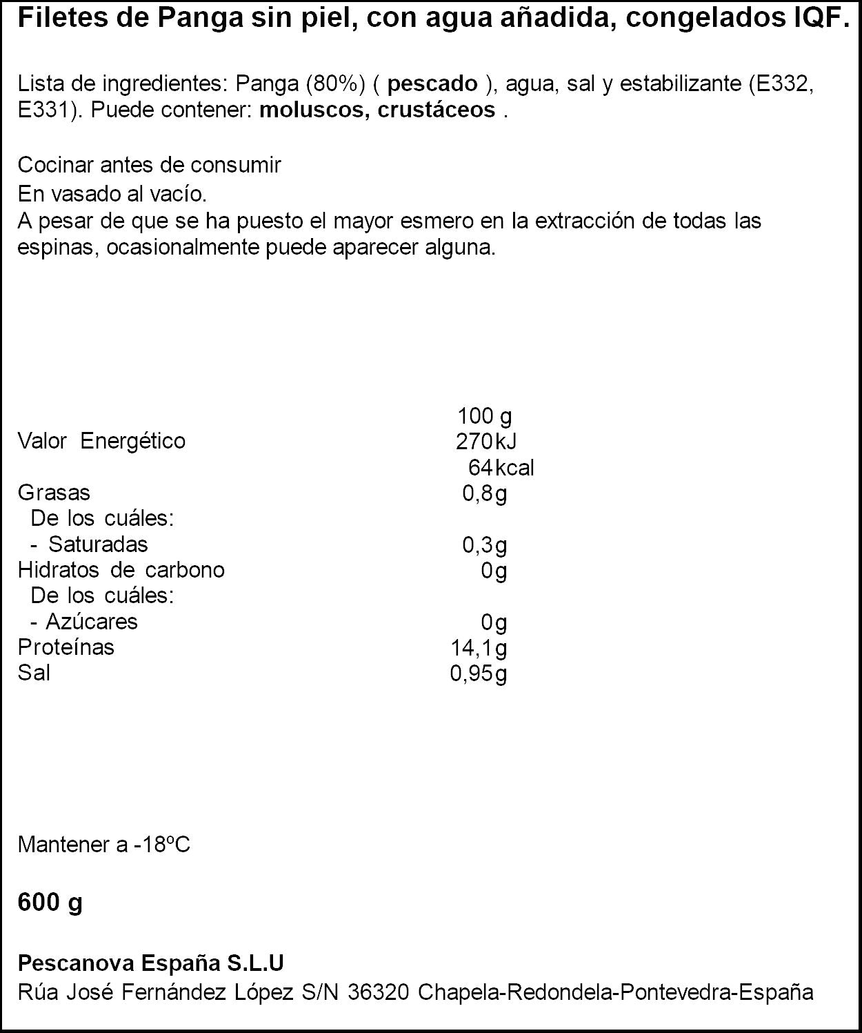 Filetes de panga  Pescanova 600g