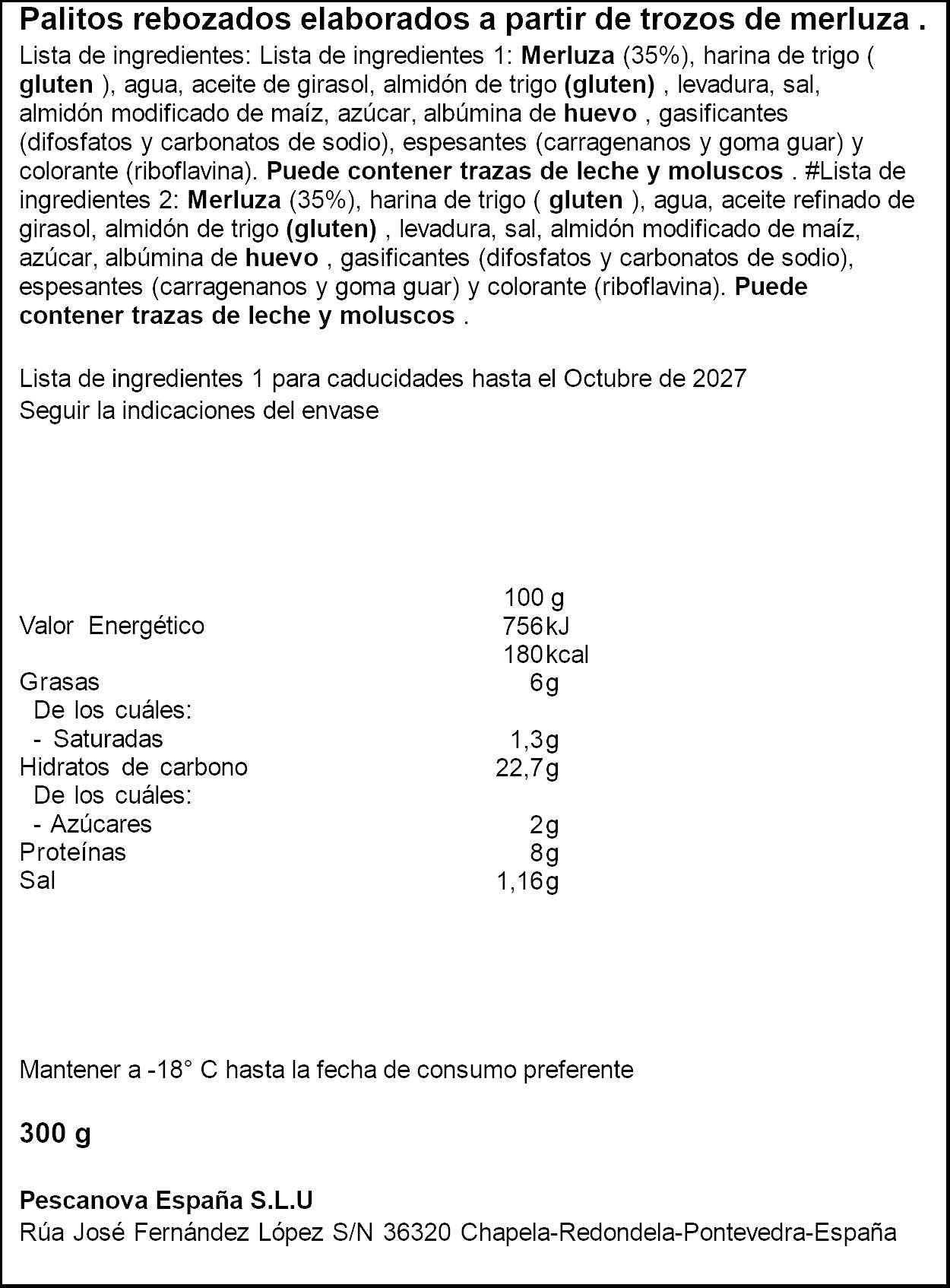 Palitos merluza  Pescanova 300g