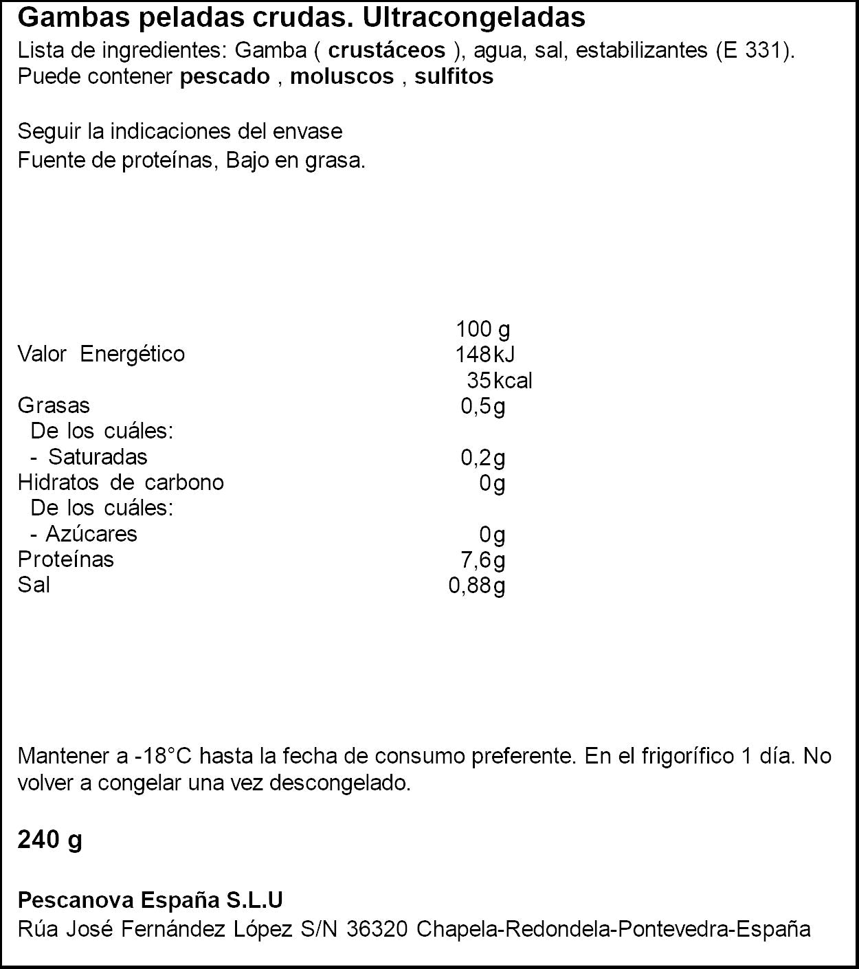 Gamba pelada Pescanova 264g