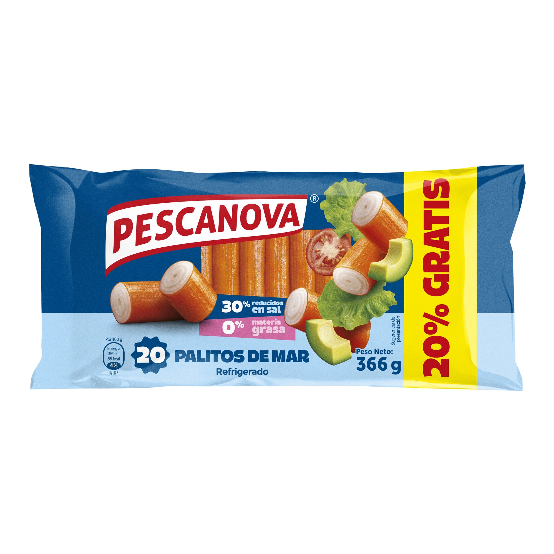 Palitos de mar red sal 0% Pescanova 366g