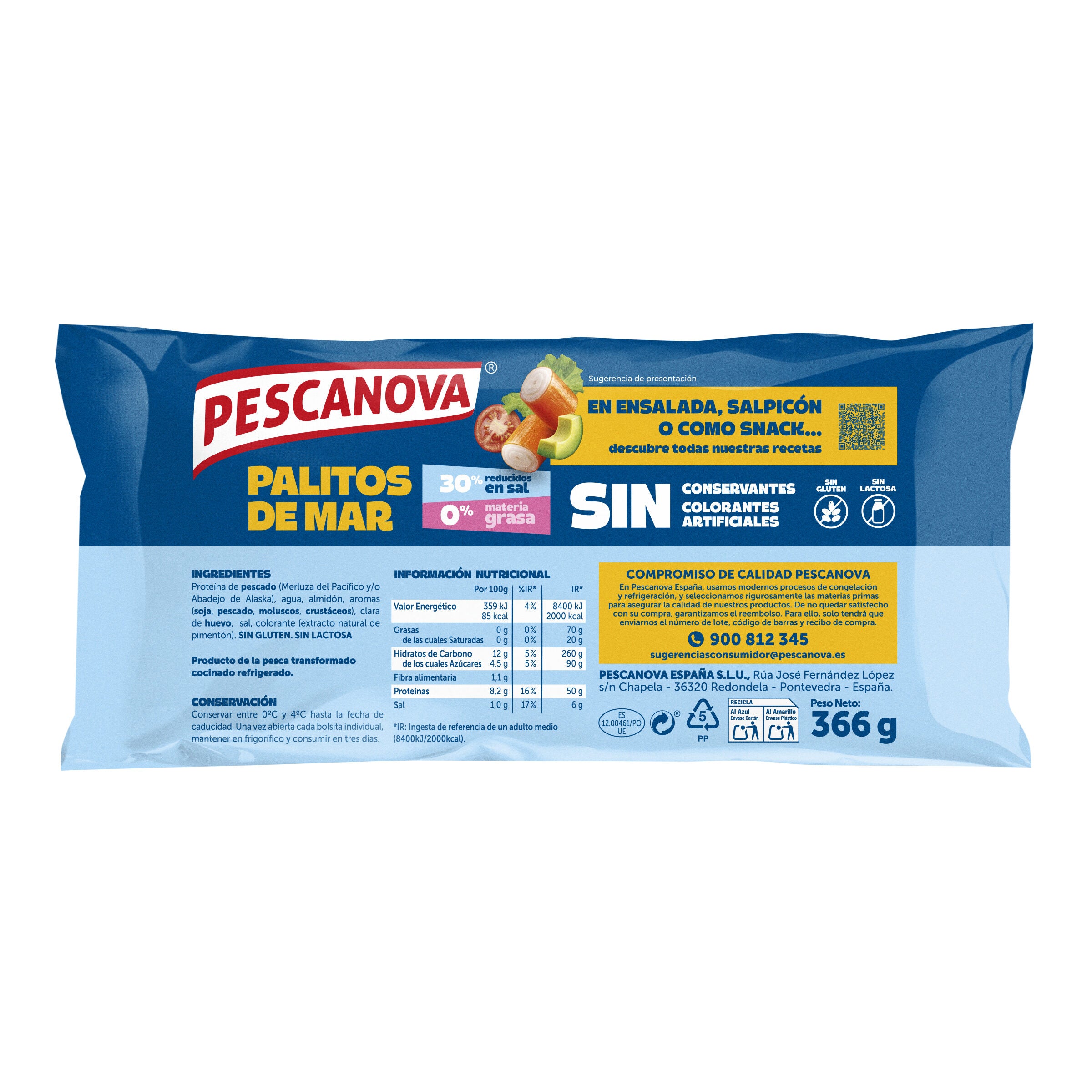 Palitos de mar red sal 0% Pescanova 366g