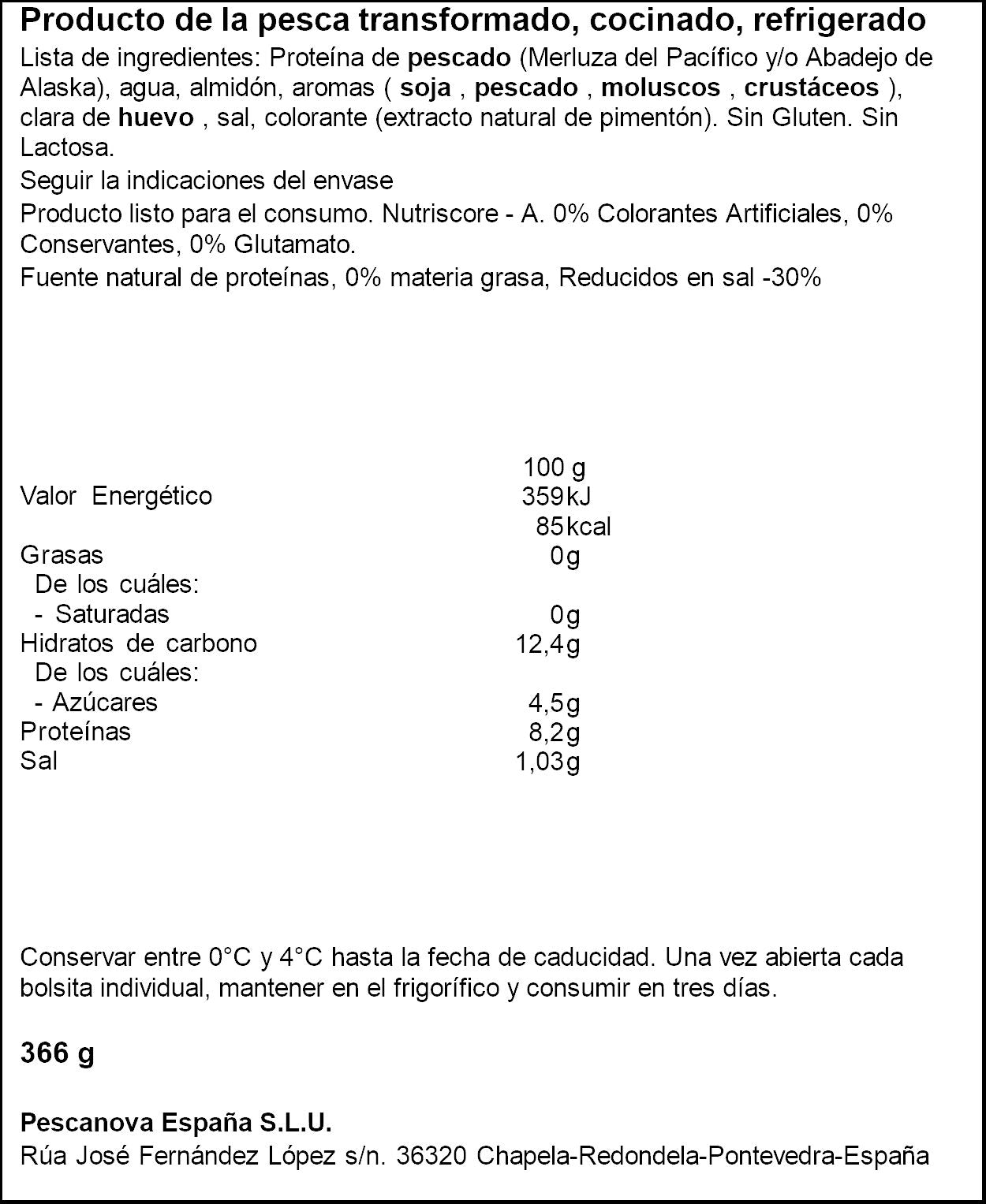 Palitos de mar red sal 0% Pescanova 366g