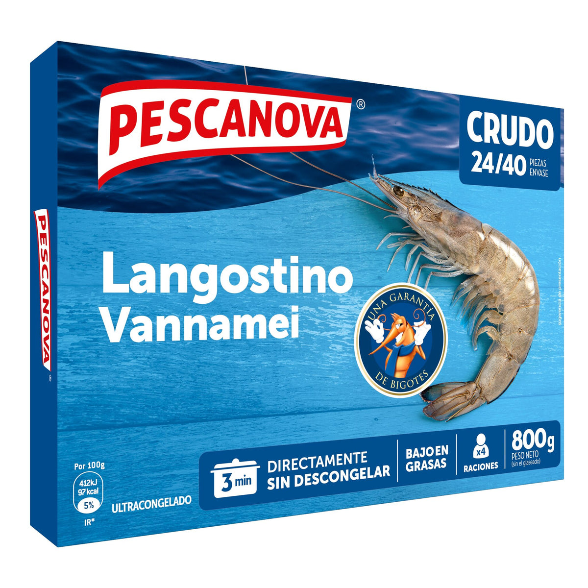 Langostino crudo vanamei 24/40 estuche Pescanova 800g