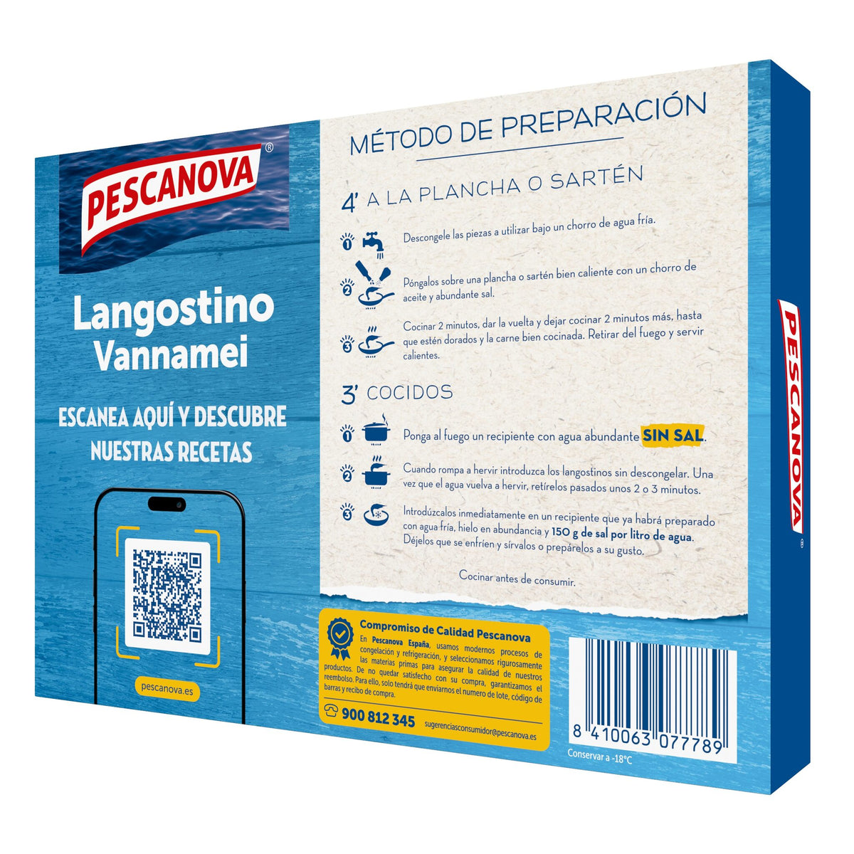 Langostino crudo vanamei 24/40 estuche Pescanova 800g