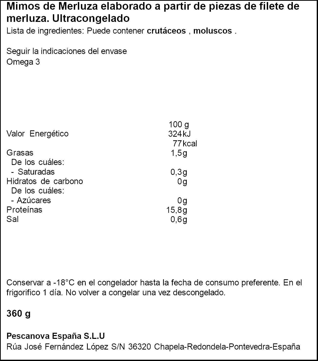 Mimos merluza  Pescanova españa 360g