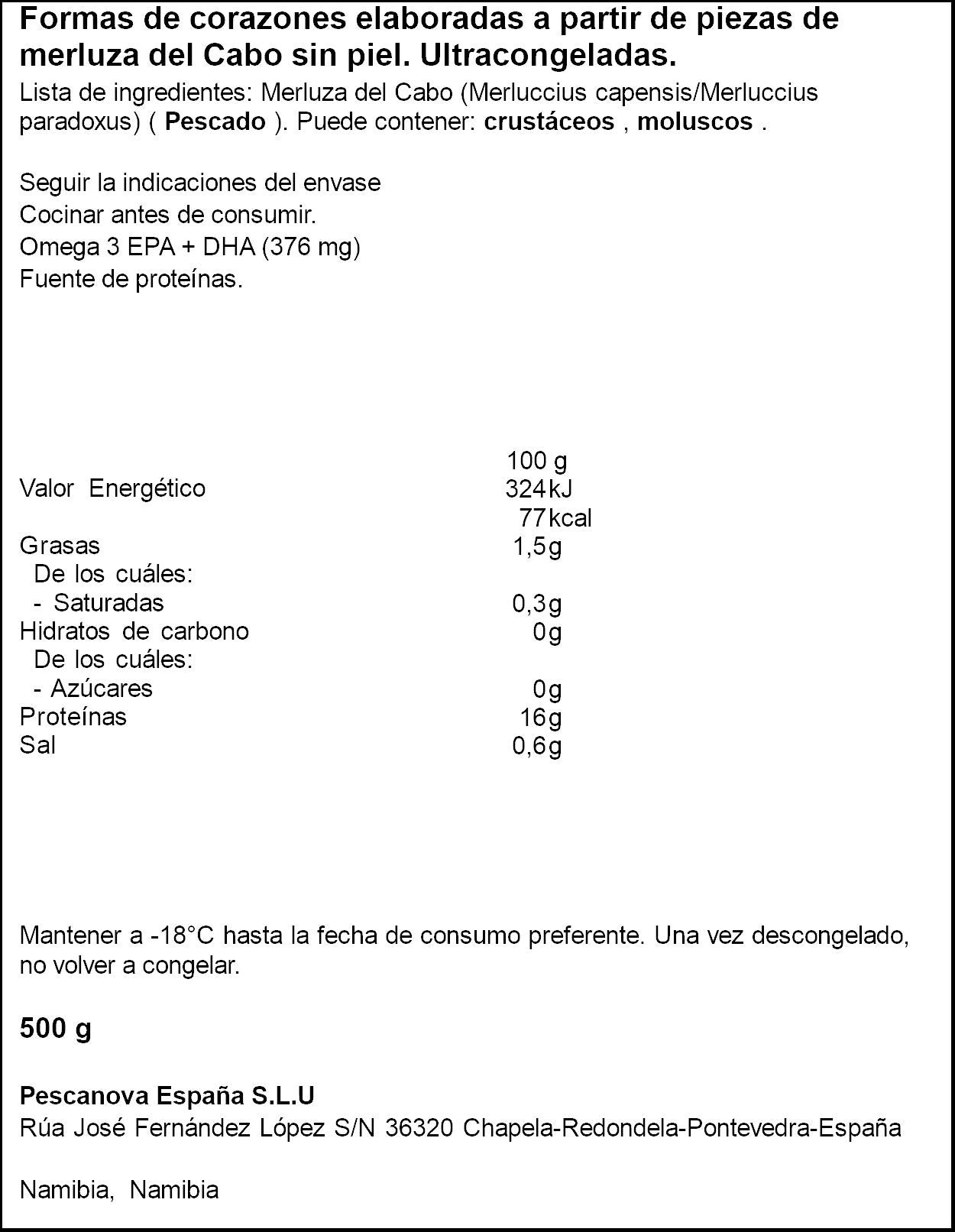 Corazon merluza  Pescanova 500g