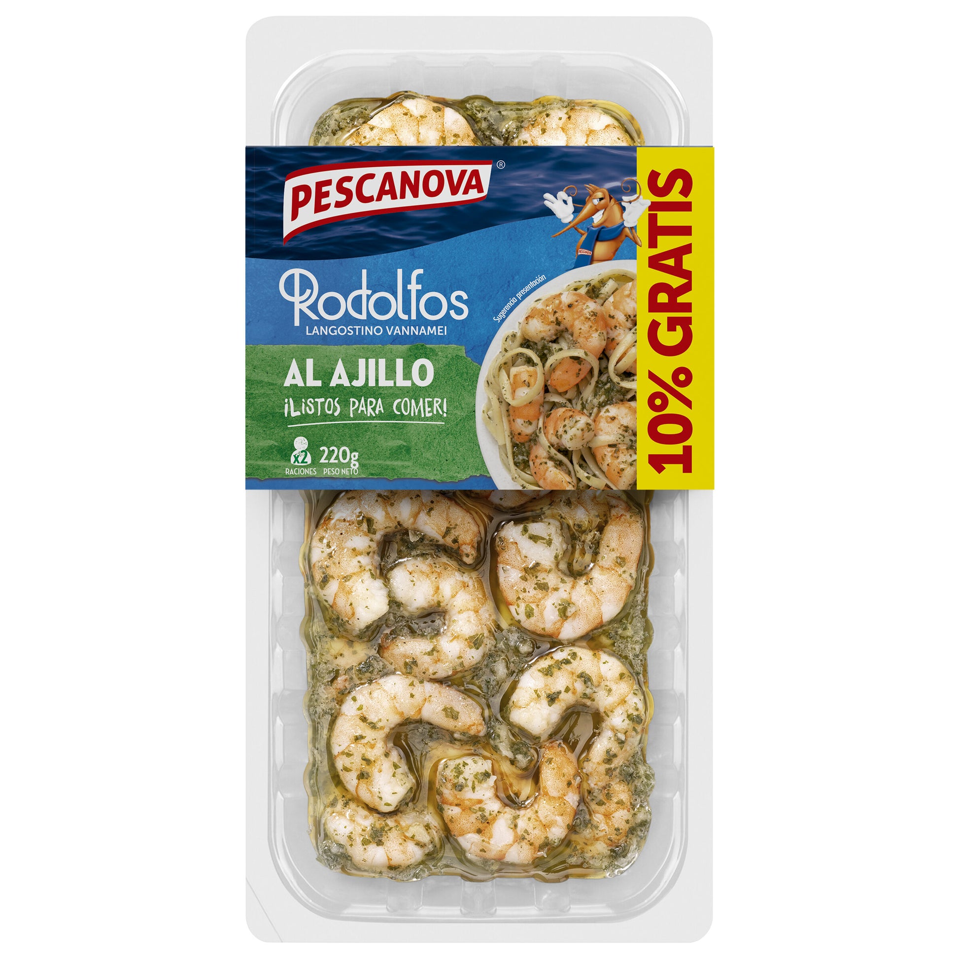 Langostinos salsa ajo/perej/ac.oliva Pescanova 200g