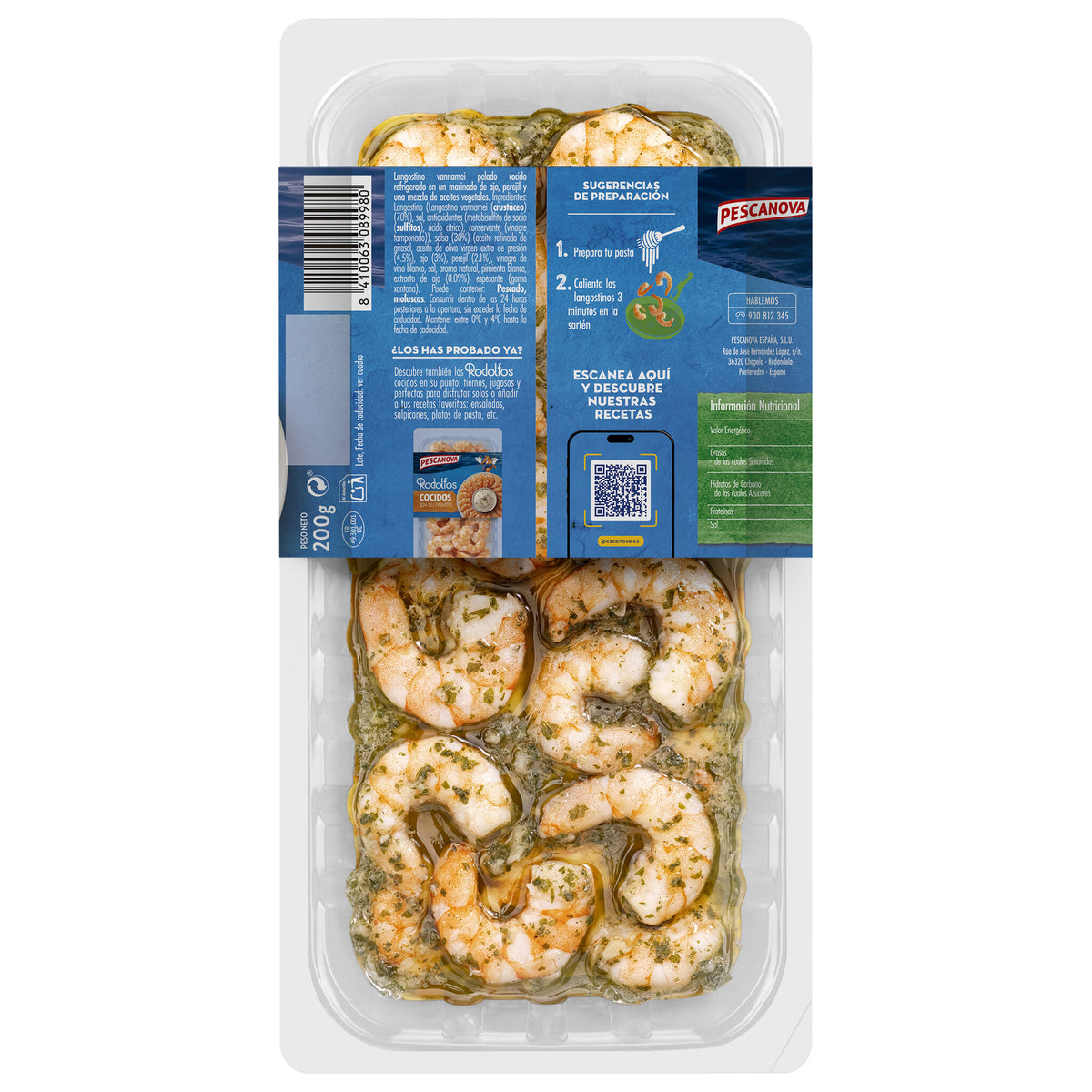 Langostinos salsa ajo/perej/ac.oliva Pescanova 200g