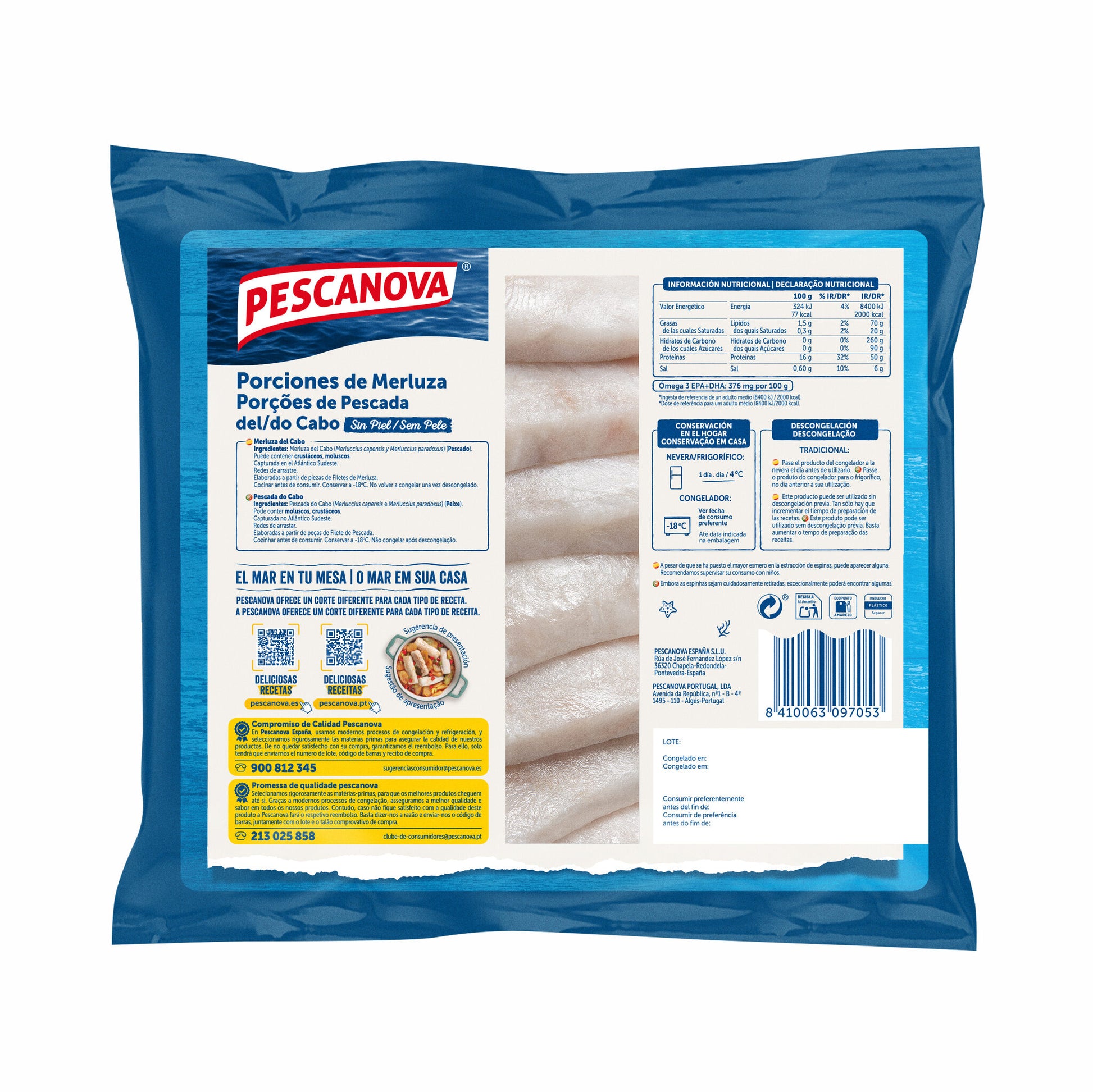 Porciones merluza s/piel Pescanova 700g