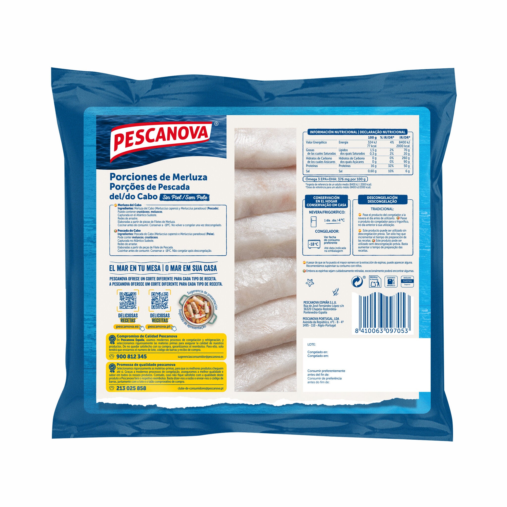 Porciones merluza s/piel Pescanova 700g