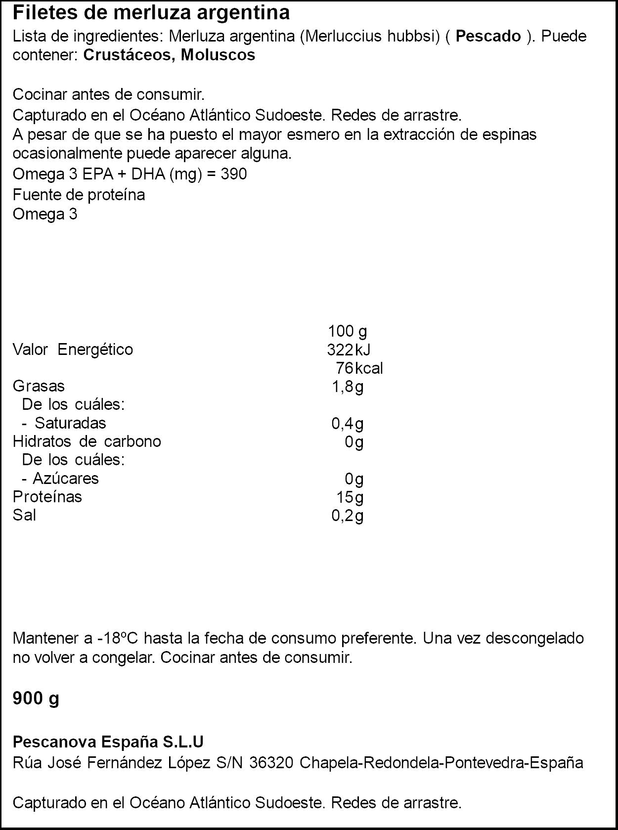 Filete de merluza argentina Pescanova 900g