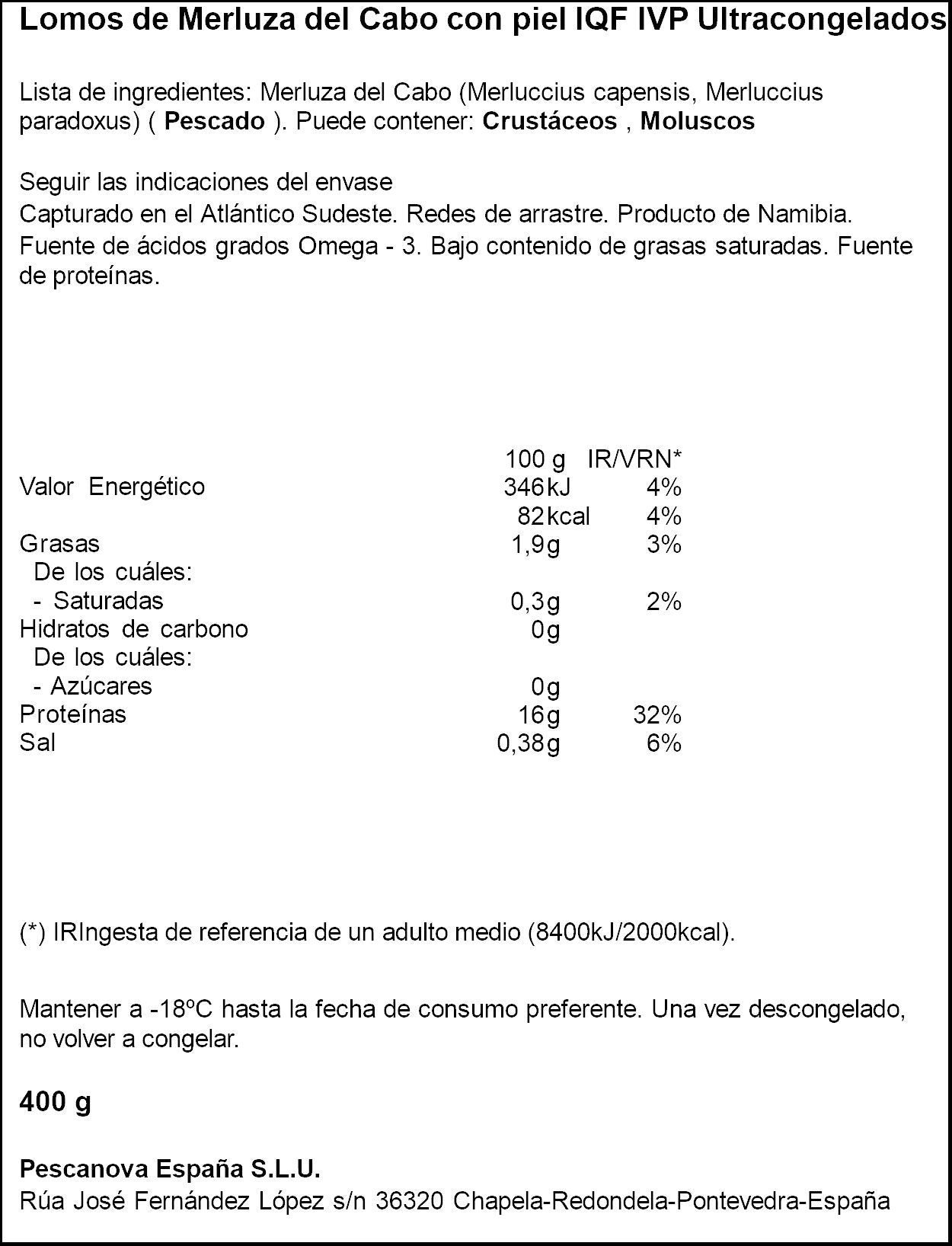 Lomos merluza  Pescanova 400g