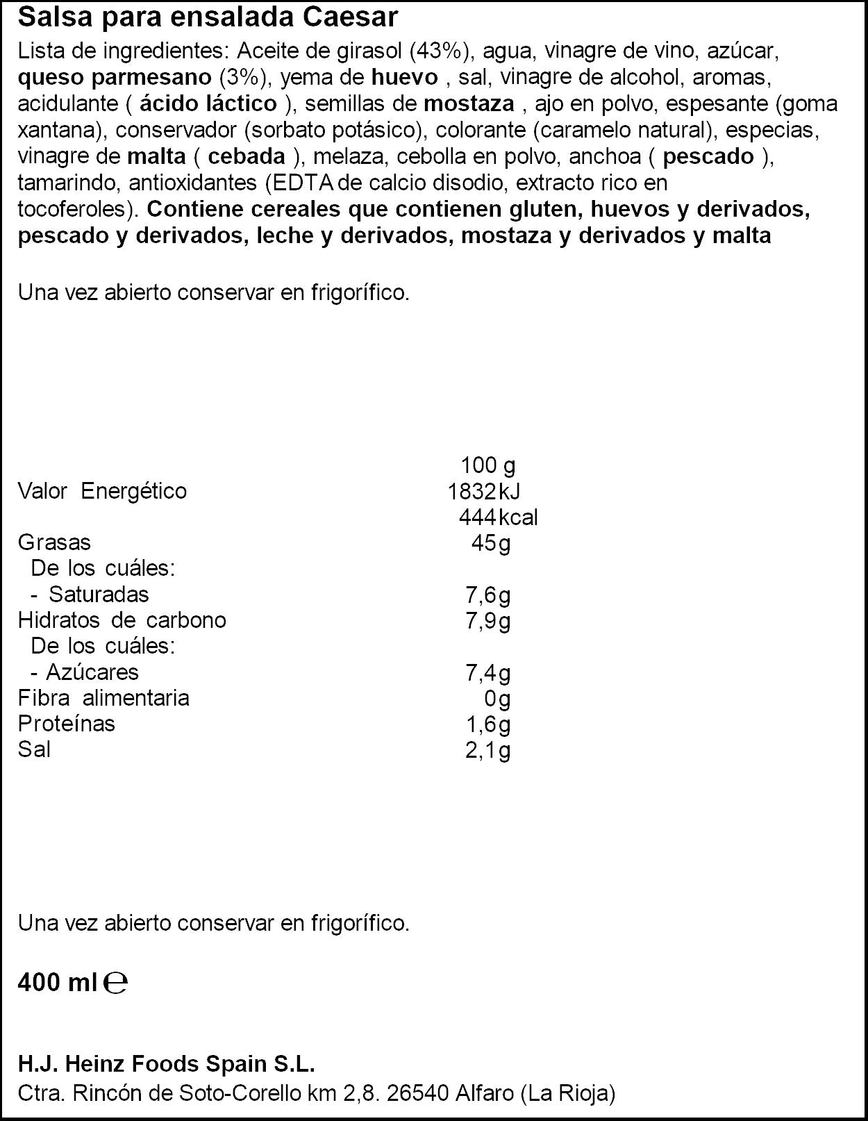 Salsa césar  Heinz 400ml