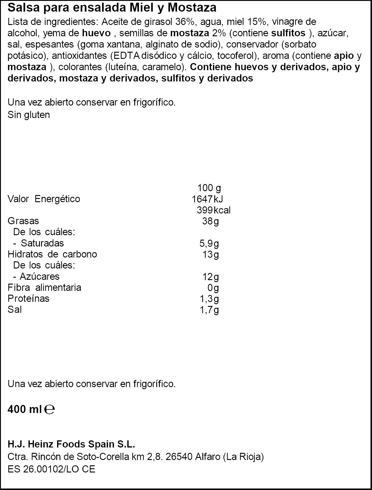 Salsa miel y mostaza Heinz 405g
