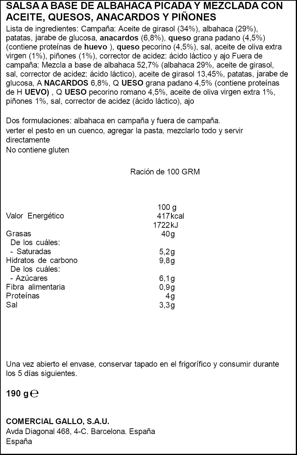 Salsa pesto Gallo 190g