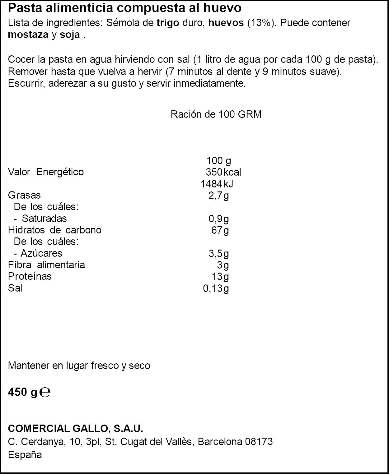 Spaguetti al huevo  Gallo 450g