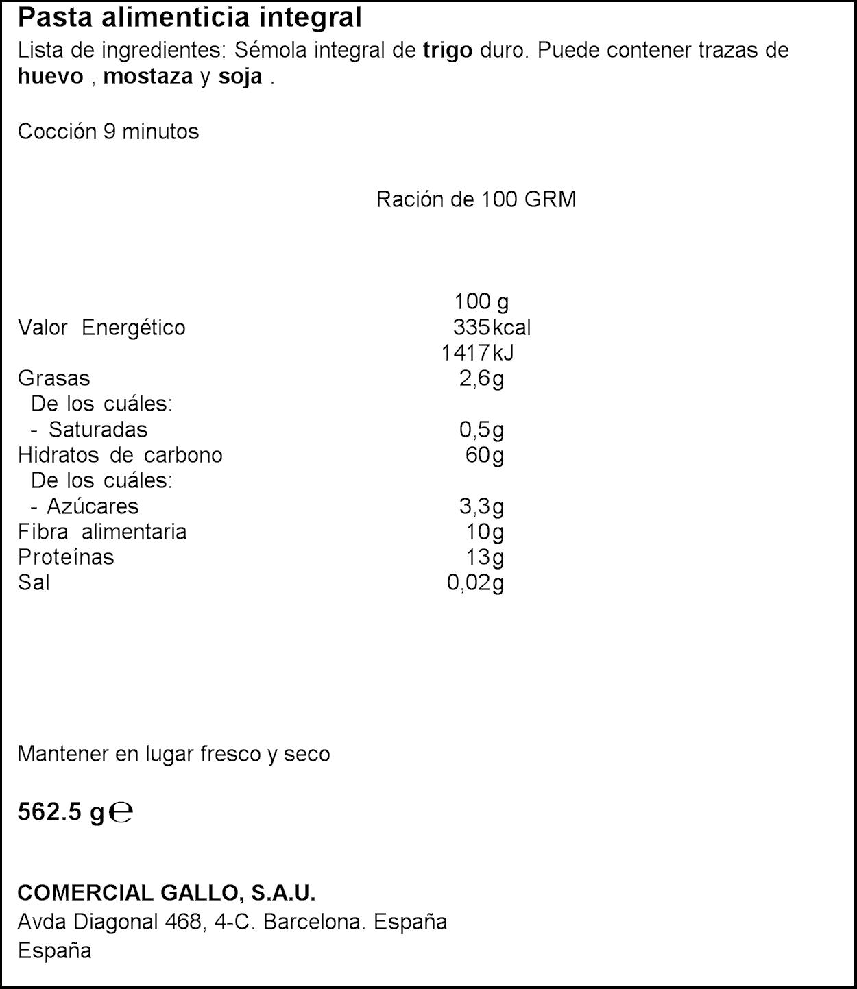 Macarrón ingtegral Gallo 450g