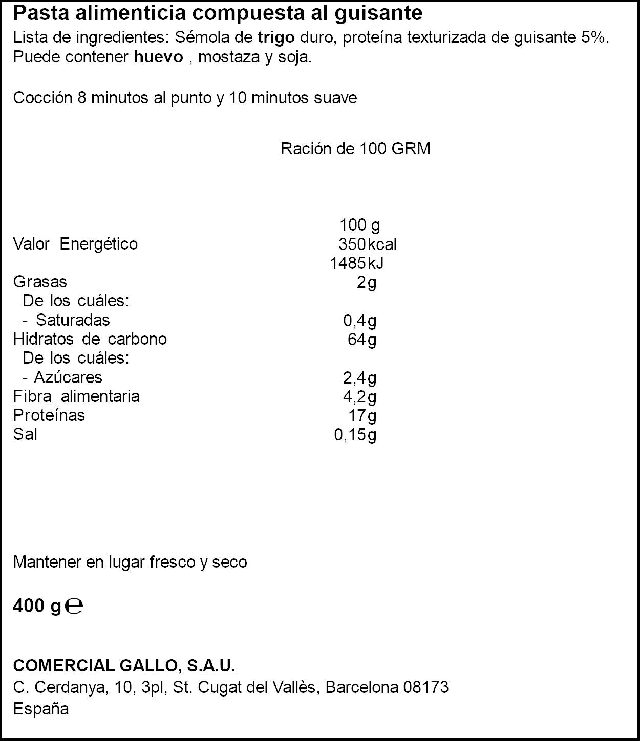 Macarrón pluma proteina Gallo 400g
