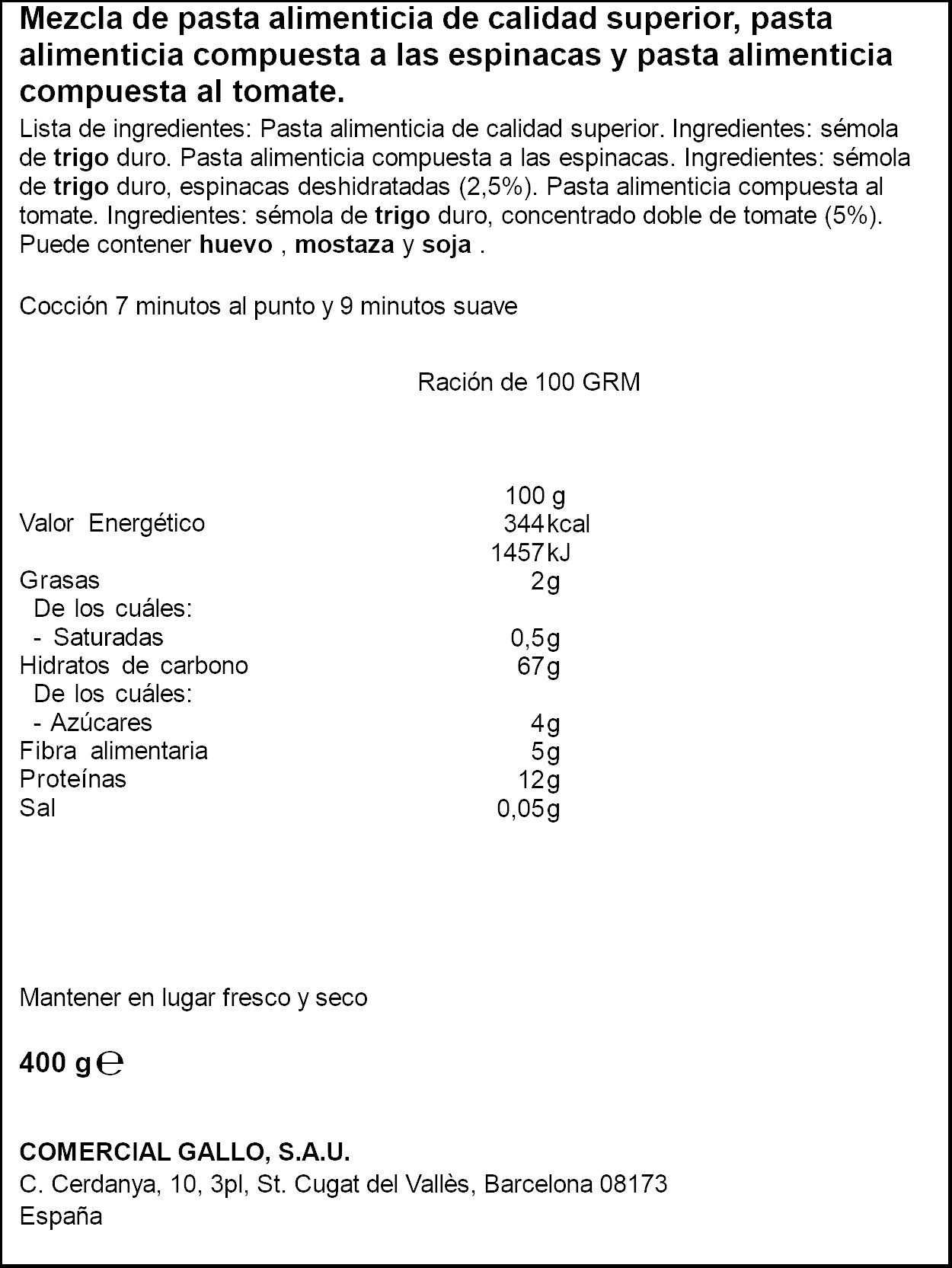 Hélices vegetal Gallo 400g