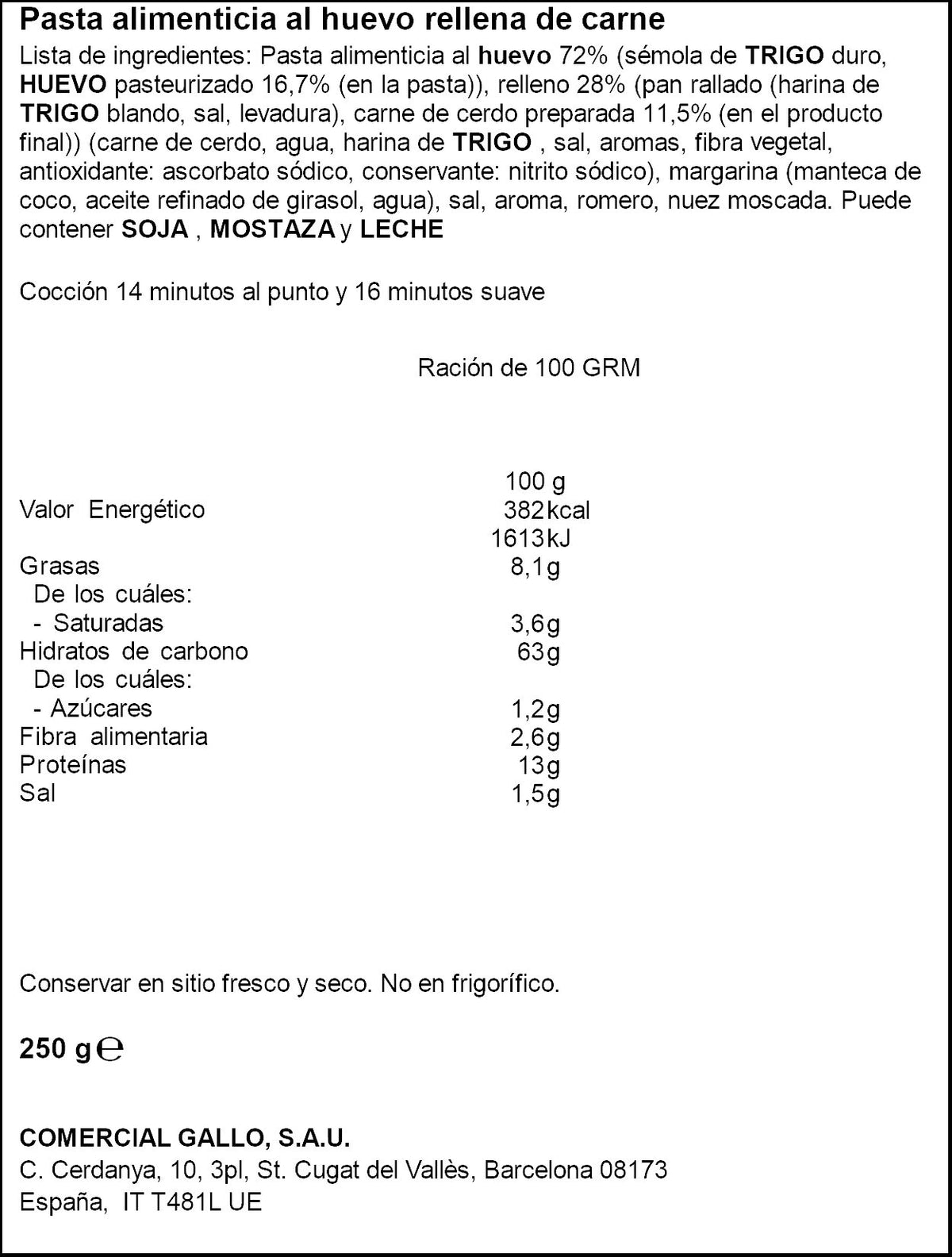 Tortellini relleno carne Gallo 250g