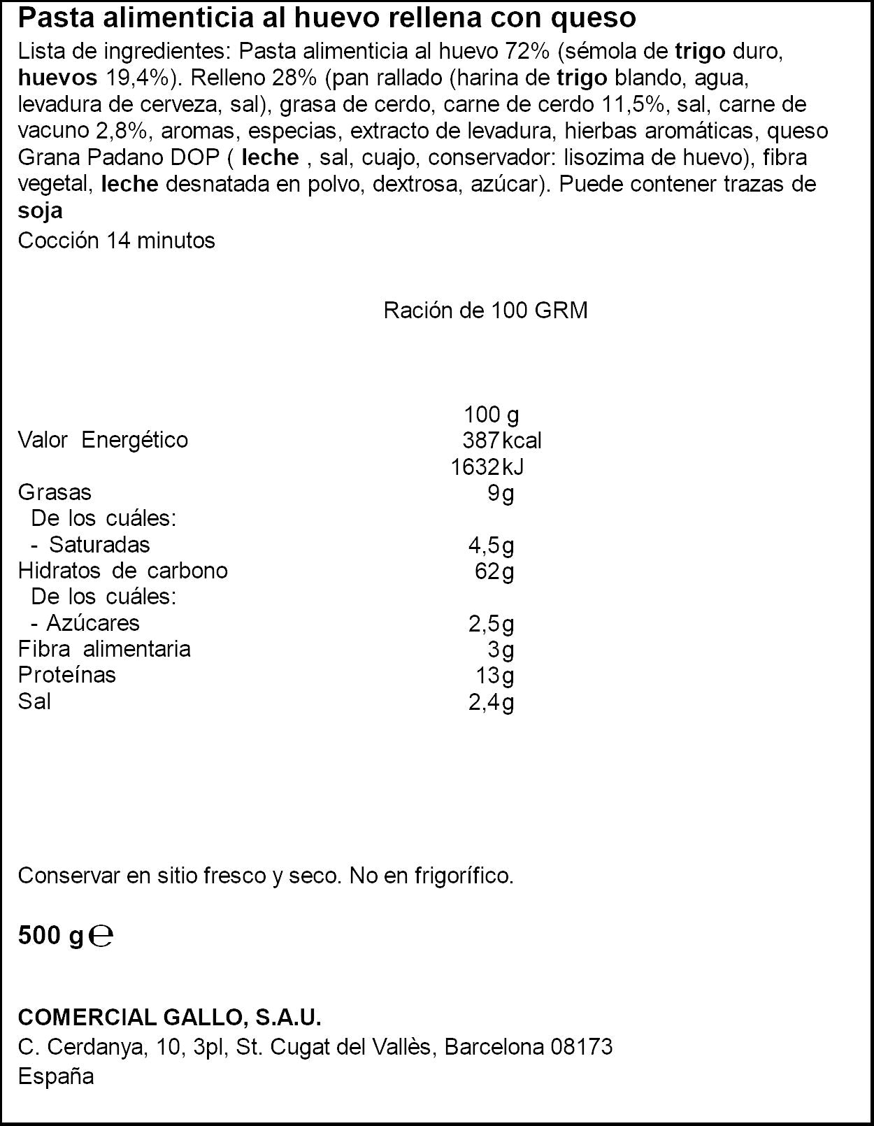 Tortellini relleno queso Gallo 500g