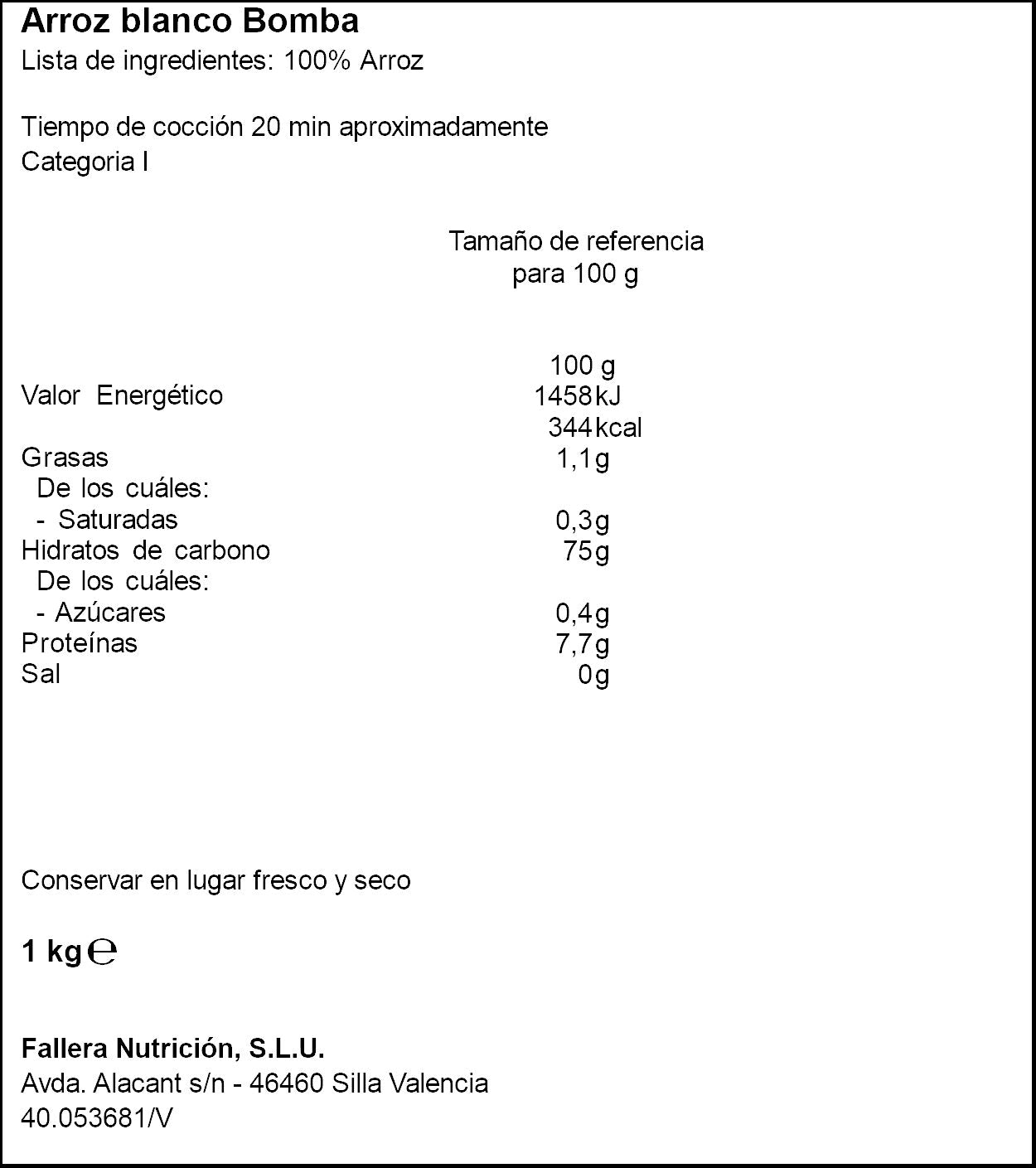 Arroz bomba La fallera 1kg