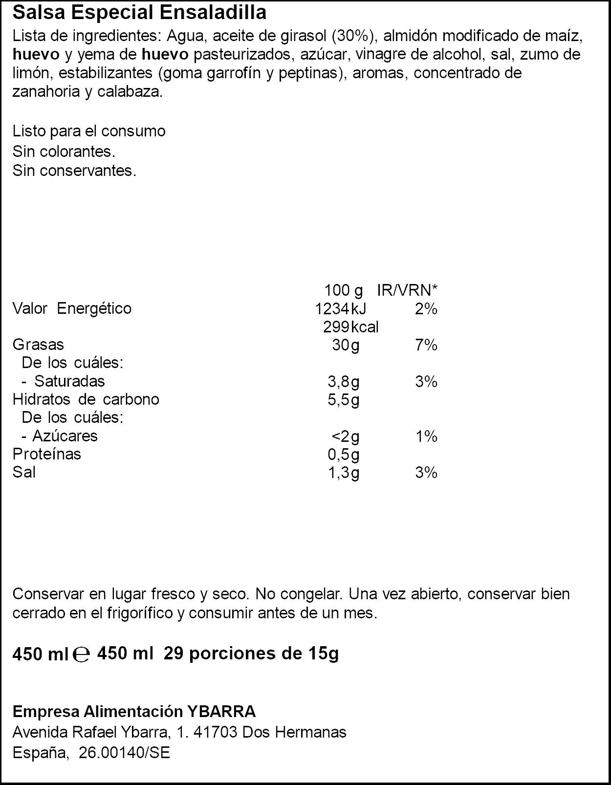 Mayonesa ensalada rusa Ybarra 450ml