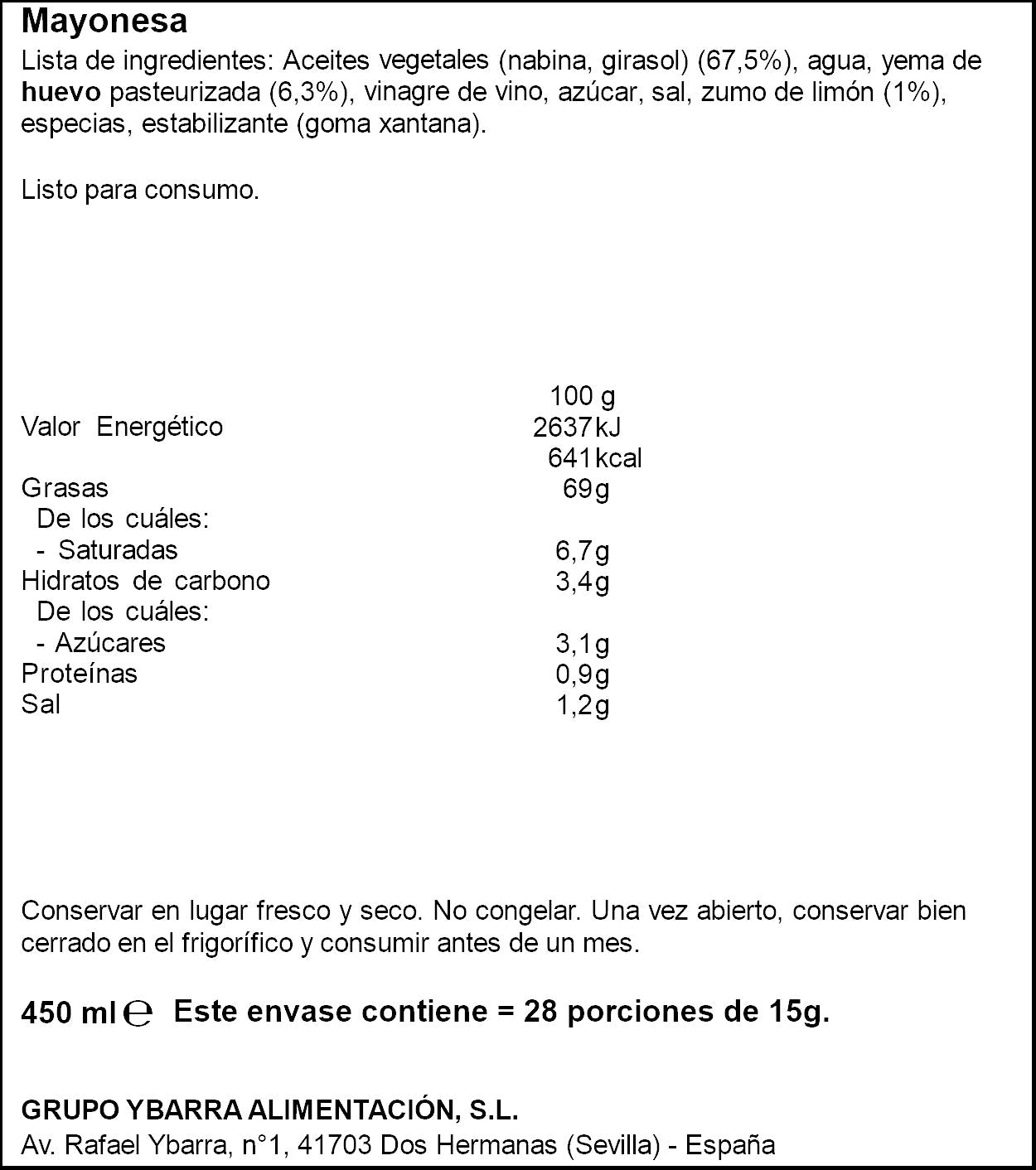 Mayonesa cristal Ybarra 450ml