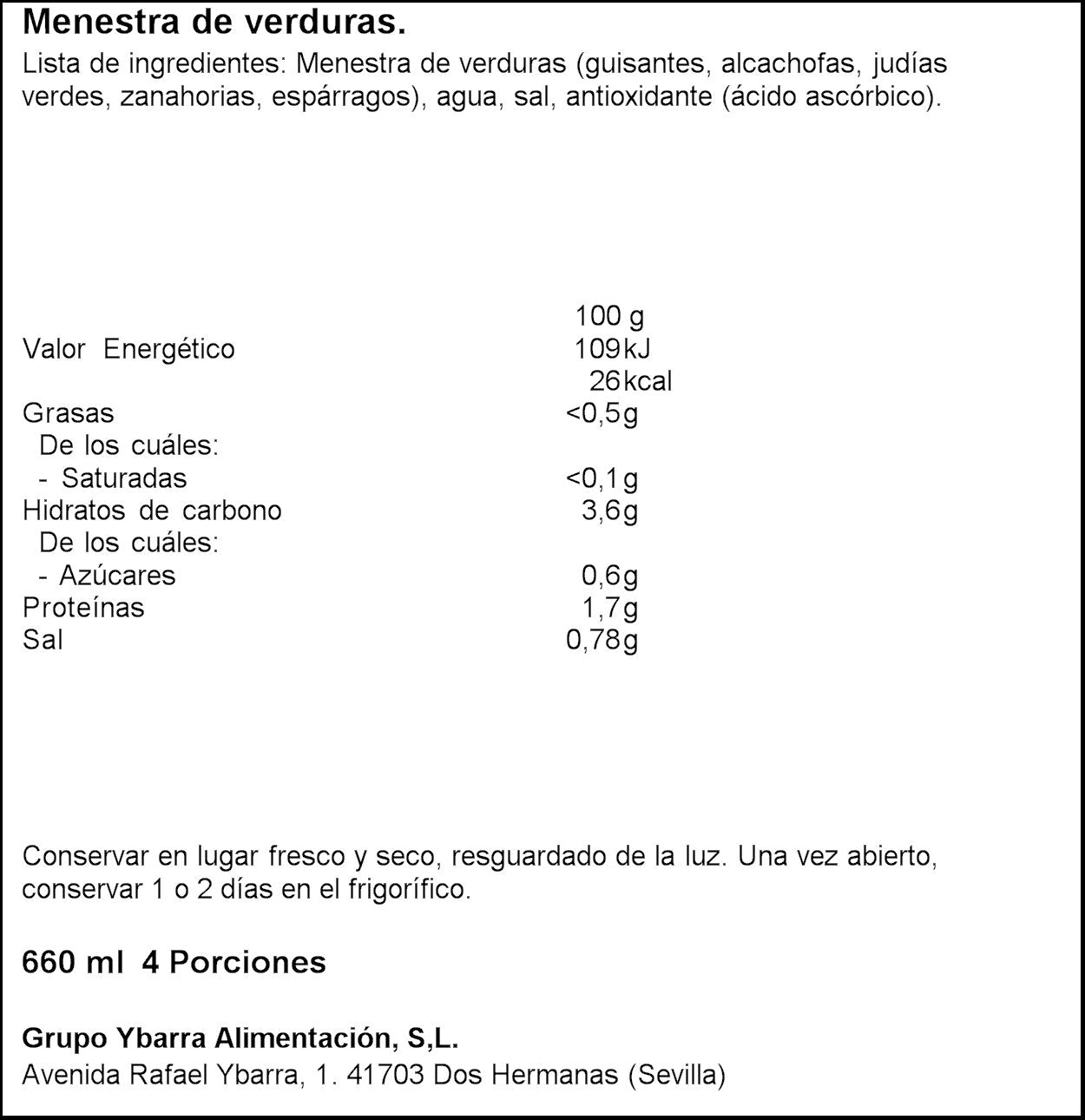 Menestra verduras cristal Ybarra 400g escurr