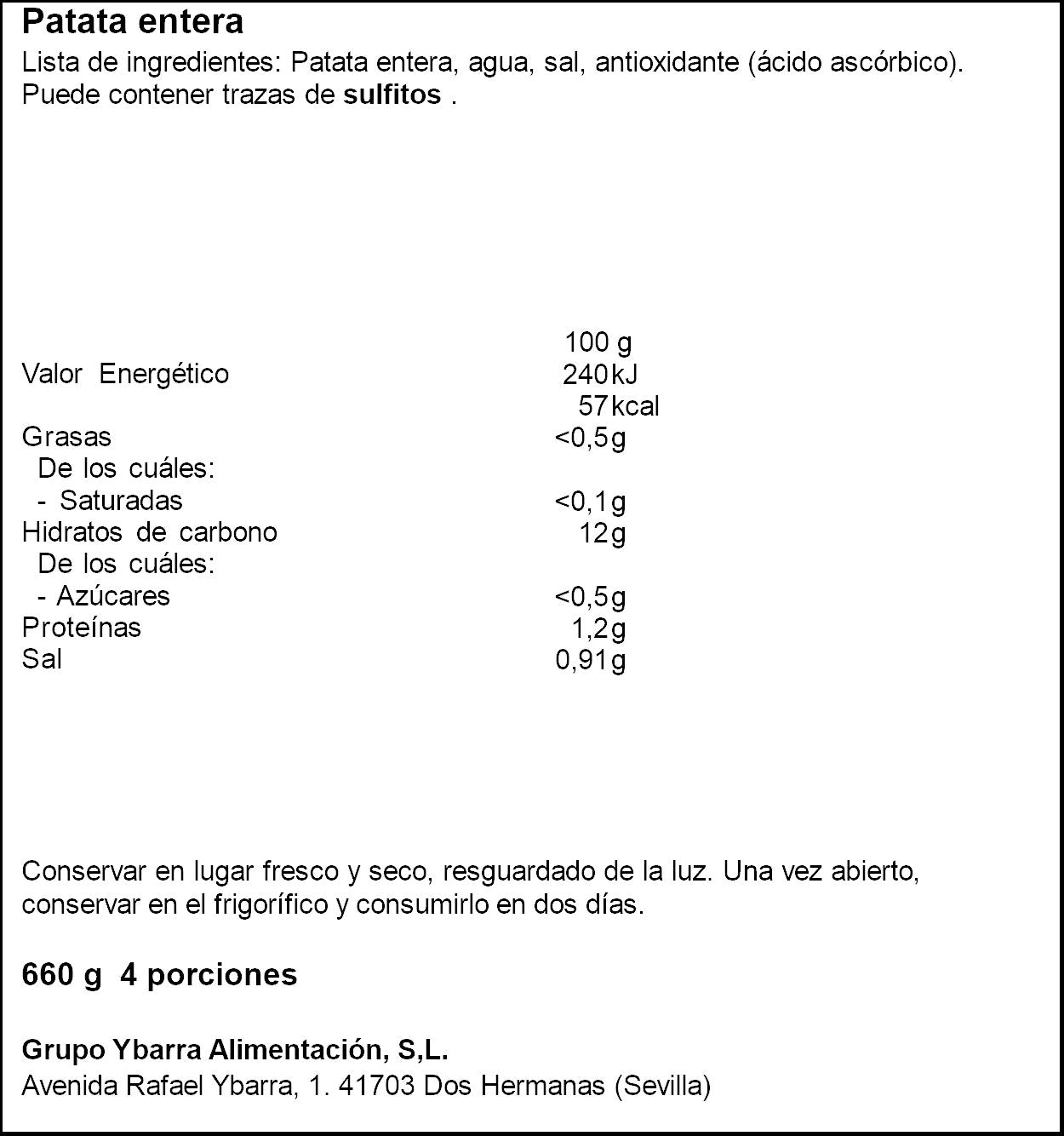 Patata entera cristal Ybarra 400g escurr