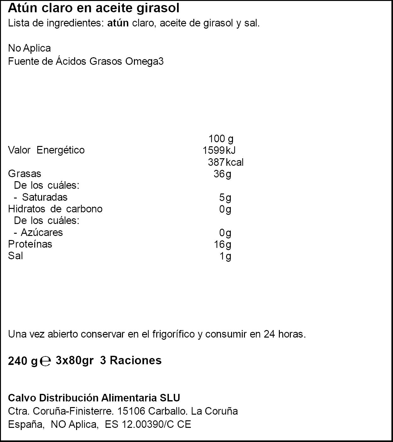 Atun claro aceite girasol lata Calvo p3 52g escur