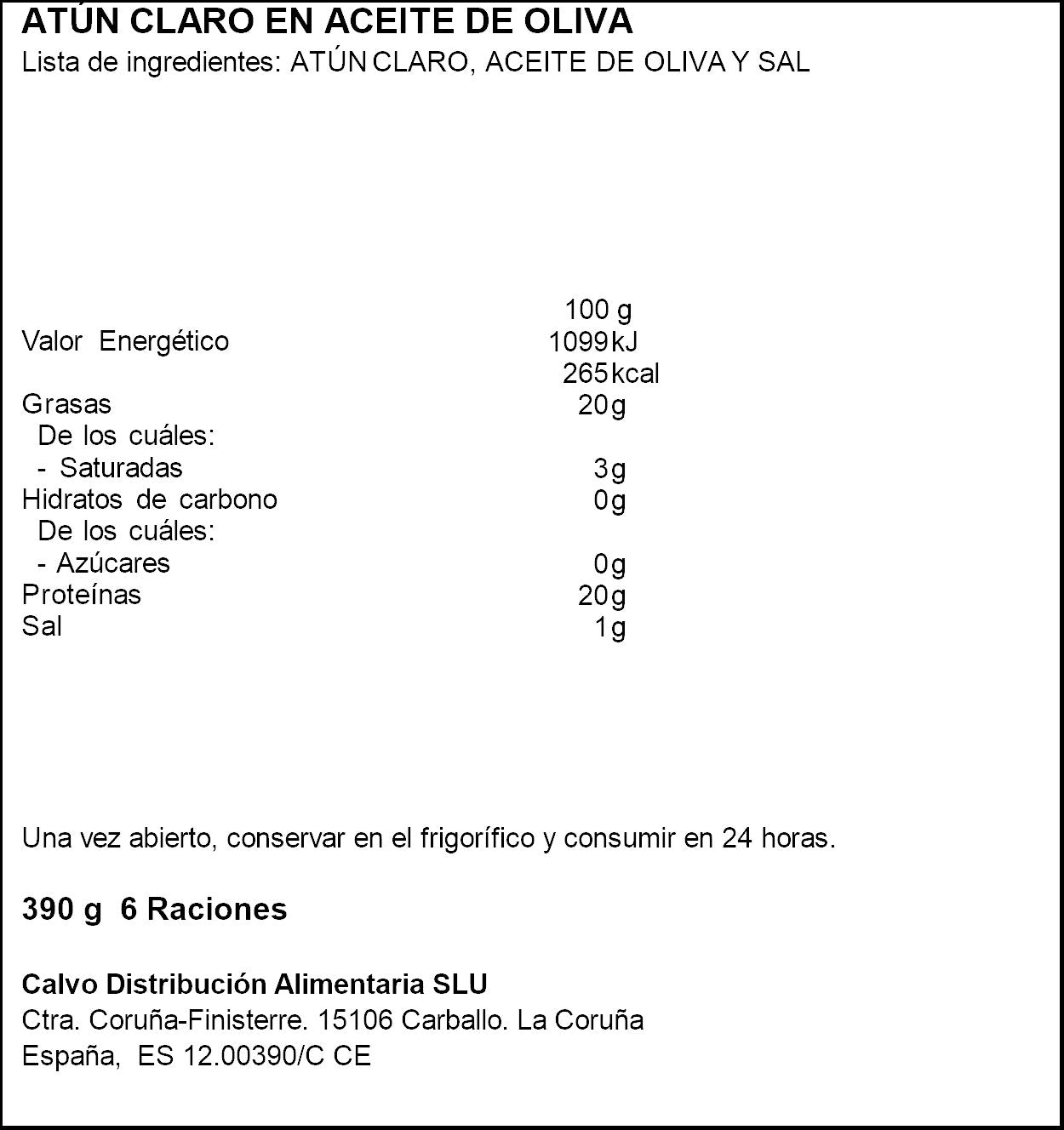 Atun claro aceite oliva Calvo p5+1 65g/u escurr