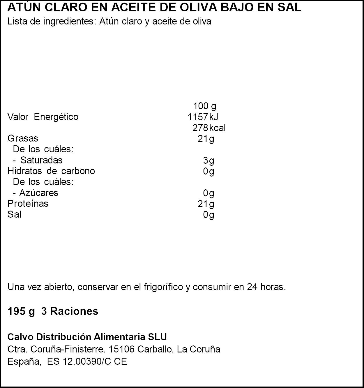 Atun aceite b/sal lata Calvo p3 52g/u escurr