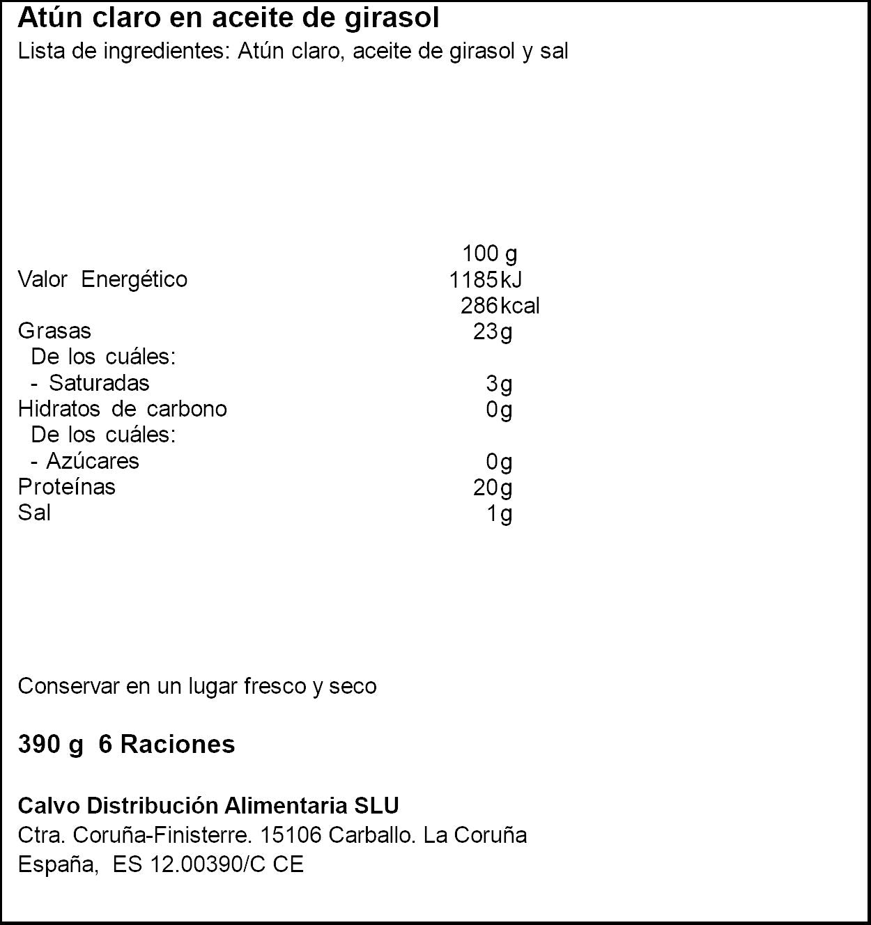 Atun claro aceite girasol lata Calvo p5+1 52g/u escur