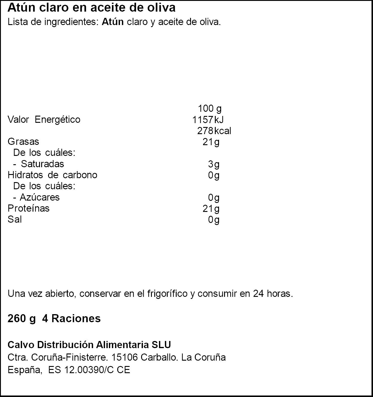 Atun aceite b/sal lata Calvo p3 52g/u escurr