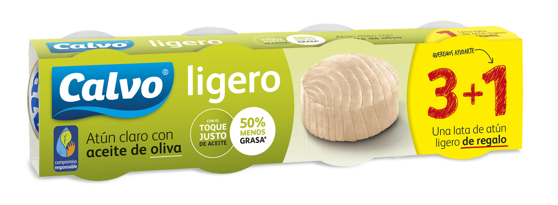 Atun claro aceite oliva ligero lata Calvo p3 +1 56g/u escur