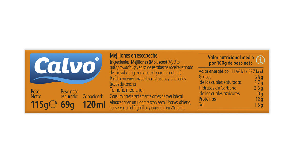 Mejillon escabeche 13/18 lata Calvo 69g escurr