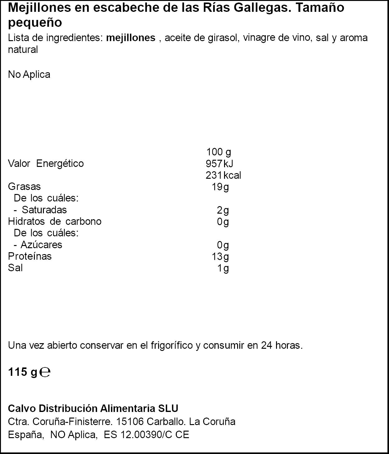 Mejillon escabeche 13/18 lata Calvo 69g escurr