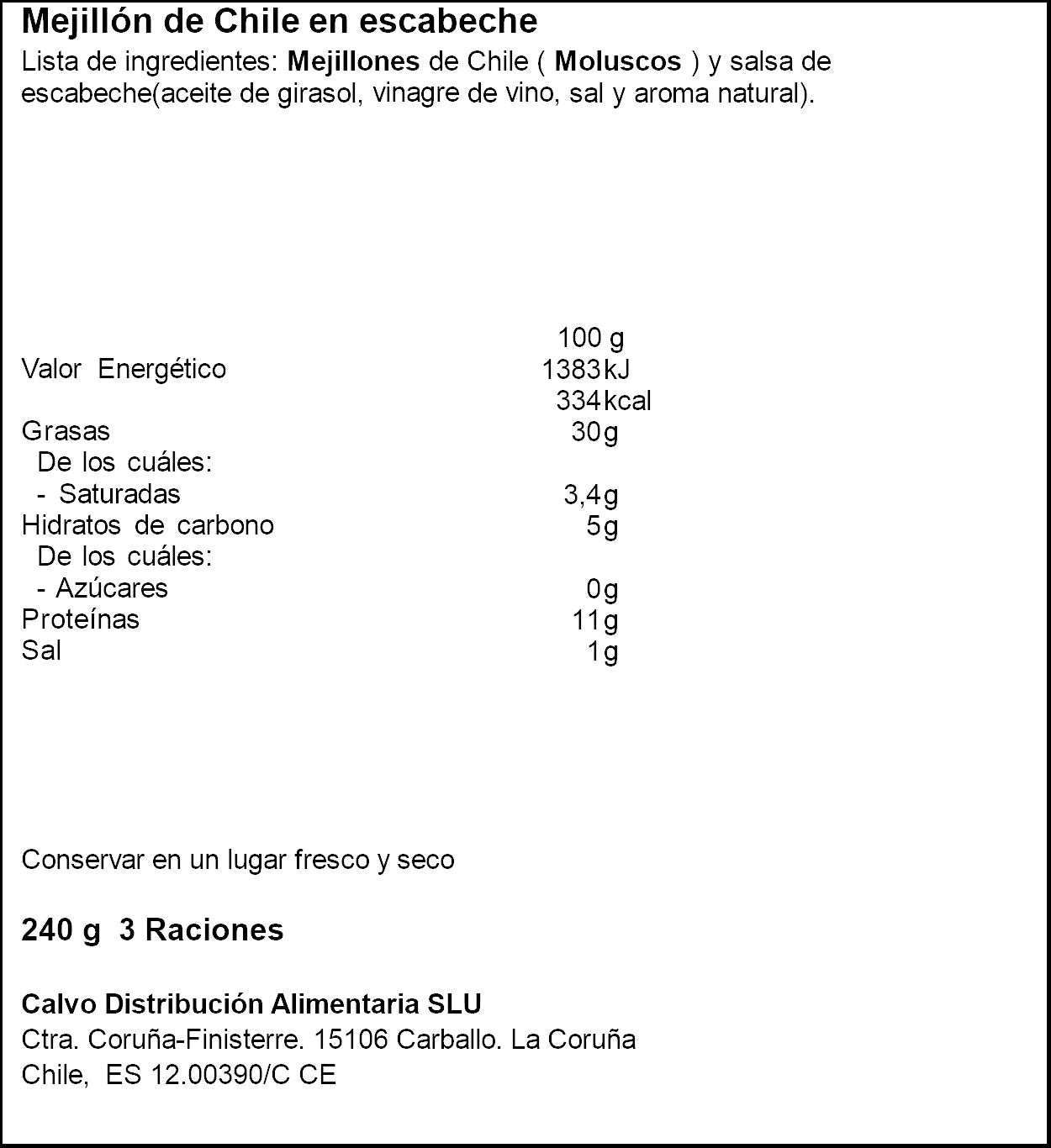 Mejillon escabeche lata Calvo p3 40g/u escurr
