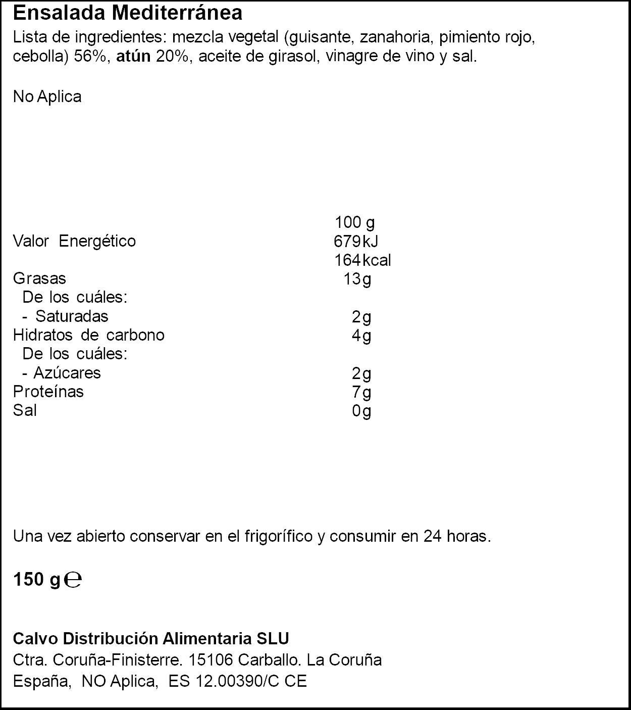 Ensalada mediterranea Calvo 150g