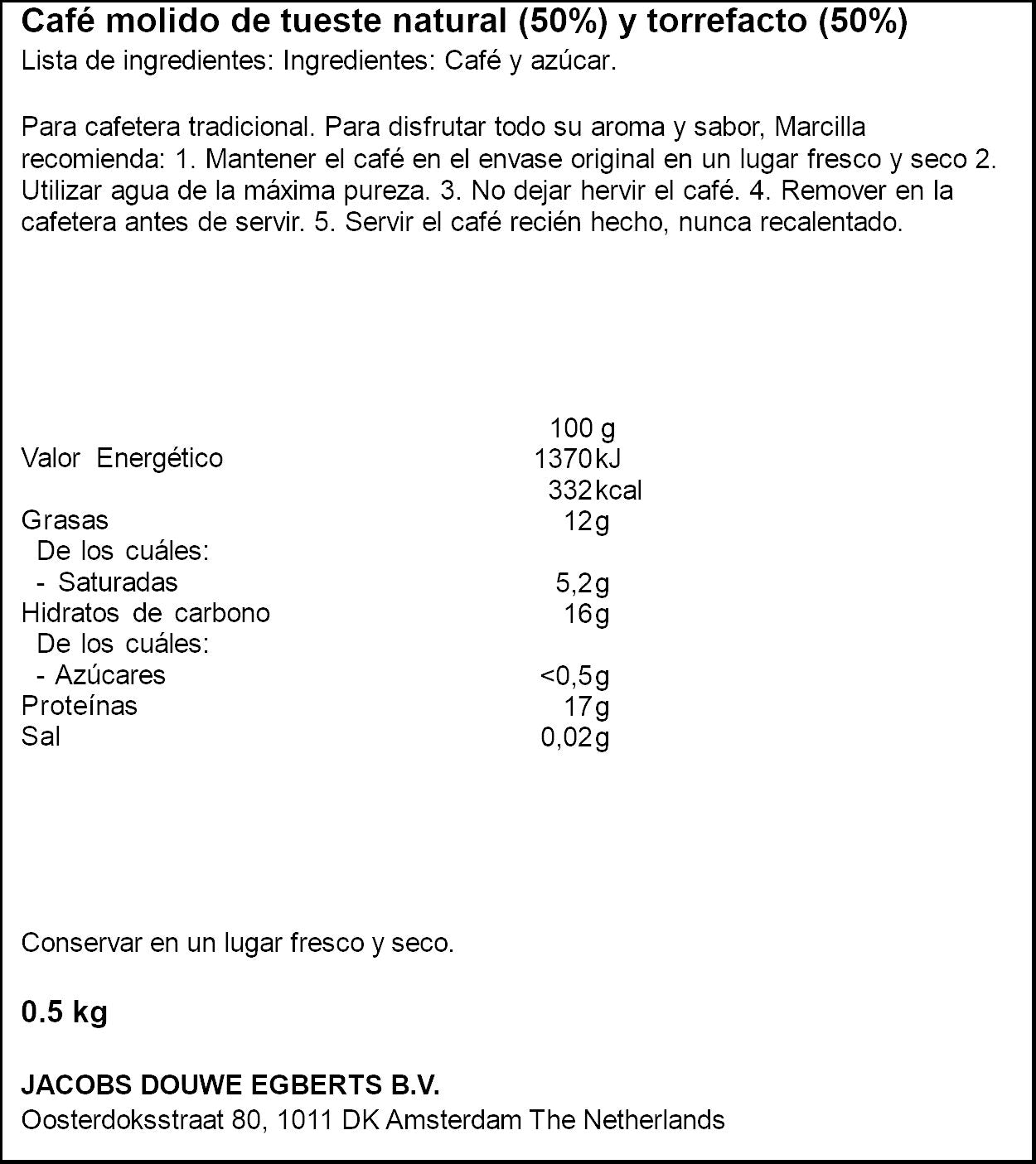 Cafe molido mezcla Marcilla 500g