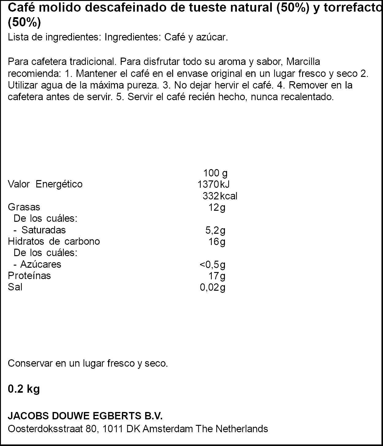 Café molido mezcla descafeinado Marcilla 200g